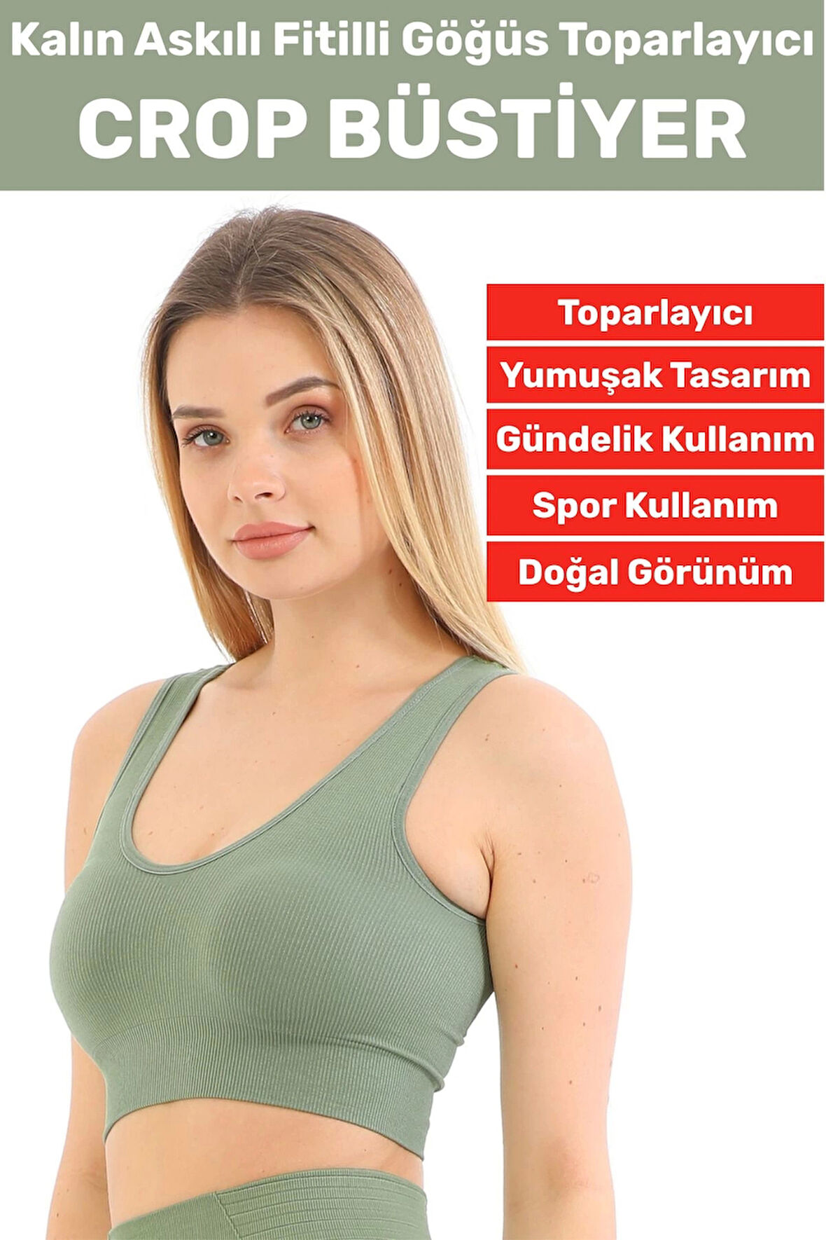 Göğüs Toparlayıcı Sarkma Önleyen Gündelik Spor Kullanım Şık Kalın Askılı Fitilli Crop Büstiyer
