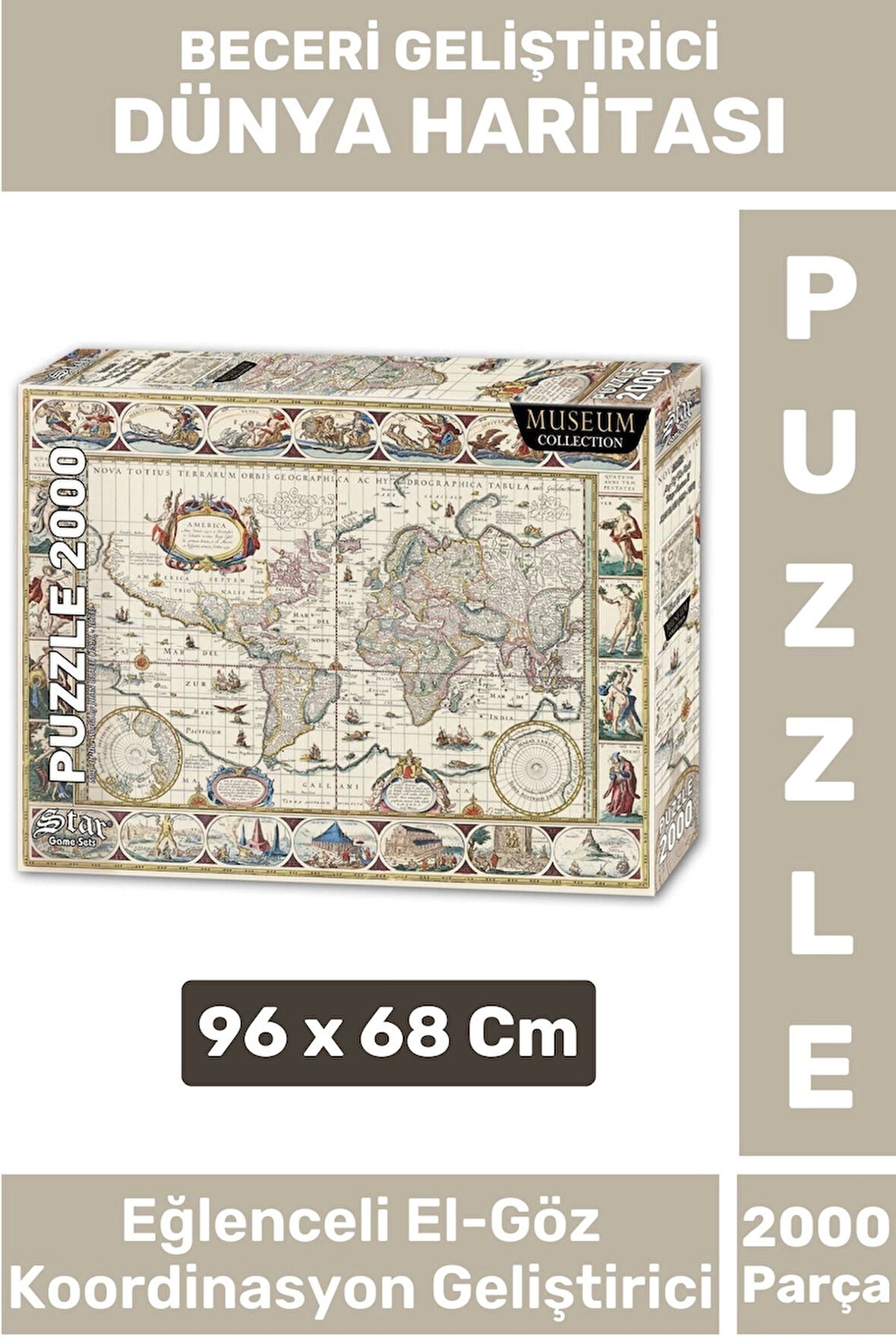 Premium Eğlenceli El Göz Koordinasyon Hafıza Beceri Geliştirici 2000 Parça PUZZLE DÜNYA HARİTASI