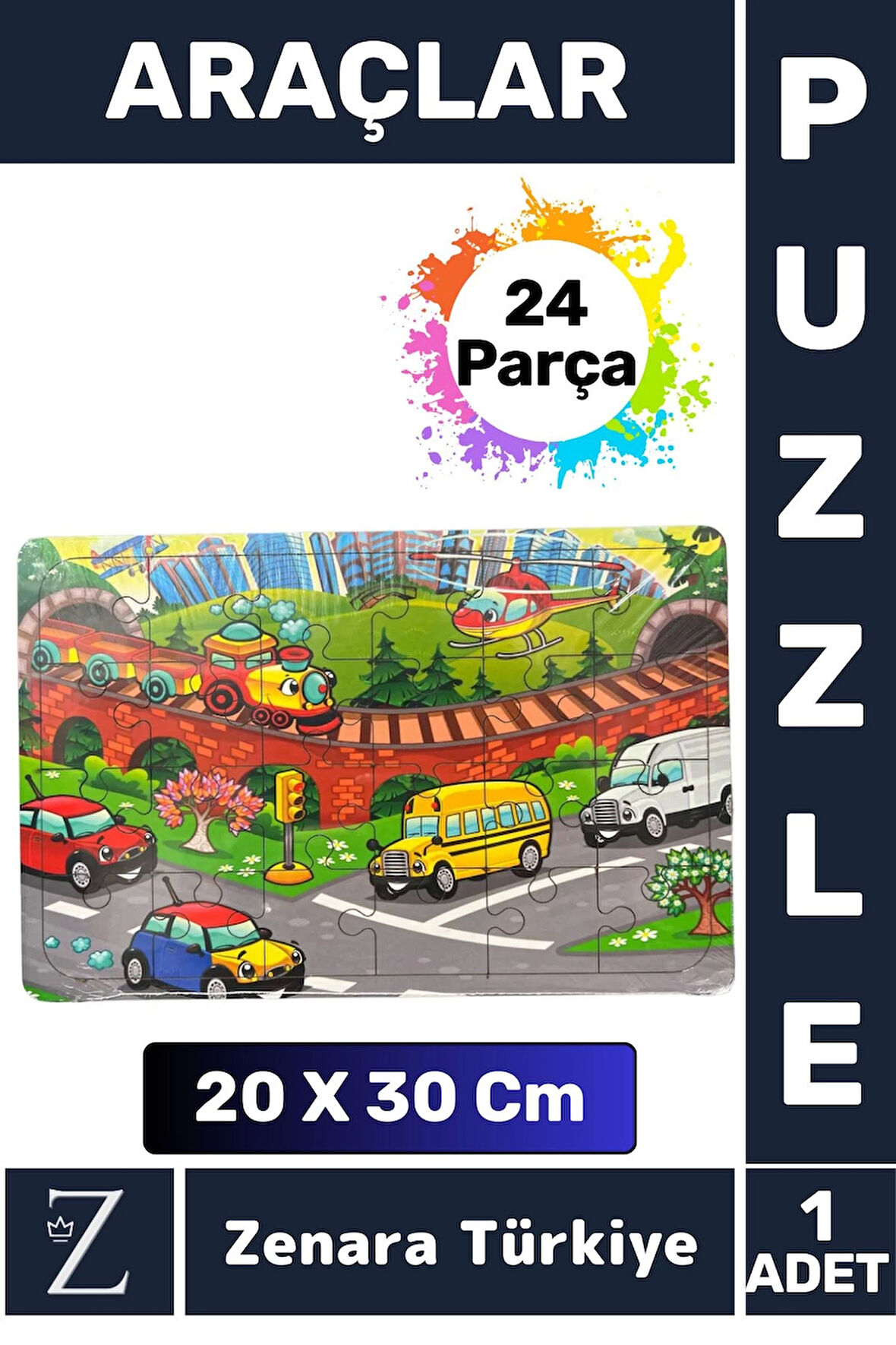 Premium Eğlenceli Eğitici Görsel Algı Problem Çözme Becerisi Çocuk PUZZLE 24 Parça ARAÇLAR
