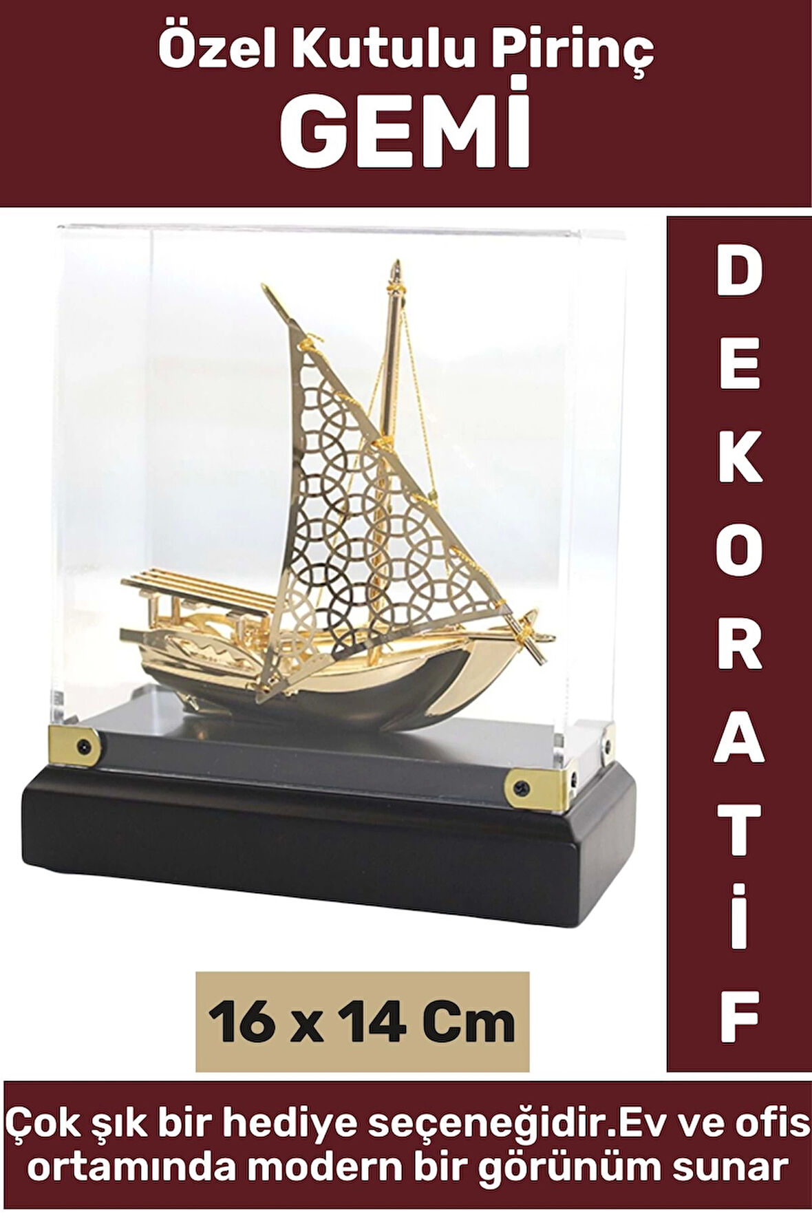Premium Ev Ofis Dekoratif Koleksiyon Çok Şık Hediyelik Denizci Temalı Özel Kutulu Pirinç GEMİ