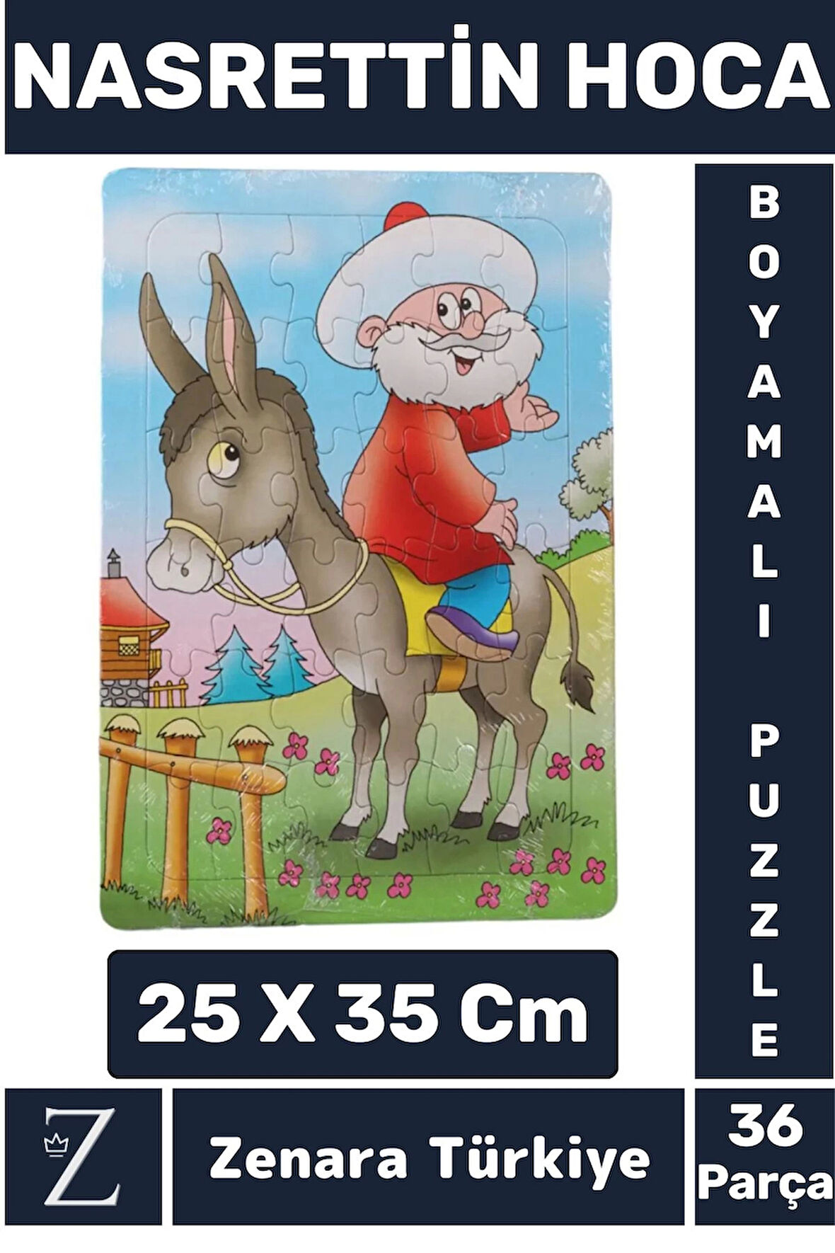 Eğitici Görsel Algı Motor Becerisi Geliştiren Eğlenceli Çocuk Boyamalı PUZZLE 36Parça NASREDDİN HOCA