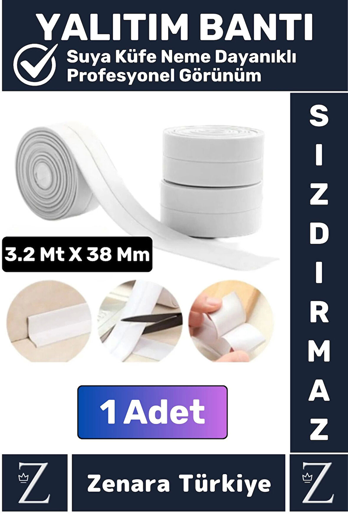 Premium Uzun Ömürlü Suya Neme Küfe Dayanıklı Mutfak Lavabo Pencere Kenar Yalıtım Bandı 3.2 Mt X 1 Ad