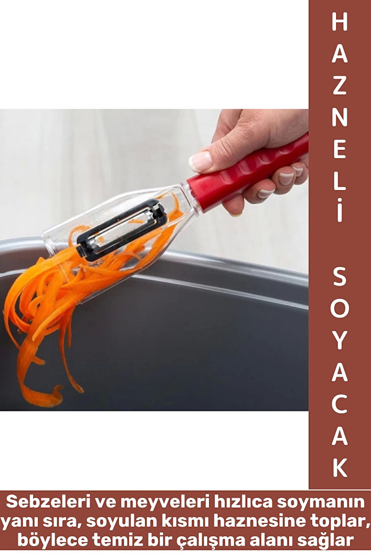 Ergonomik Sebze Meyve Soyacağı Kabukları İçinde Tutan Pratik Kolay Kullanım Hijyenik Hazneli Soyacak