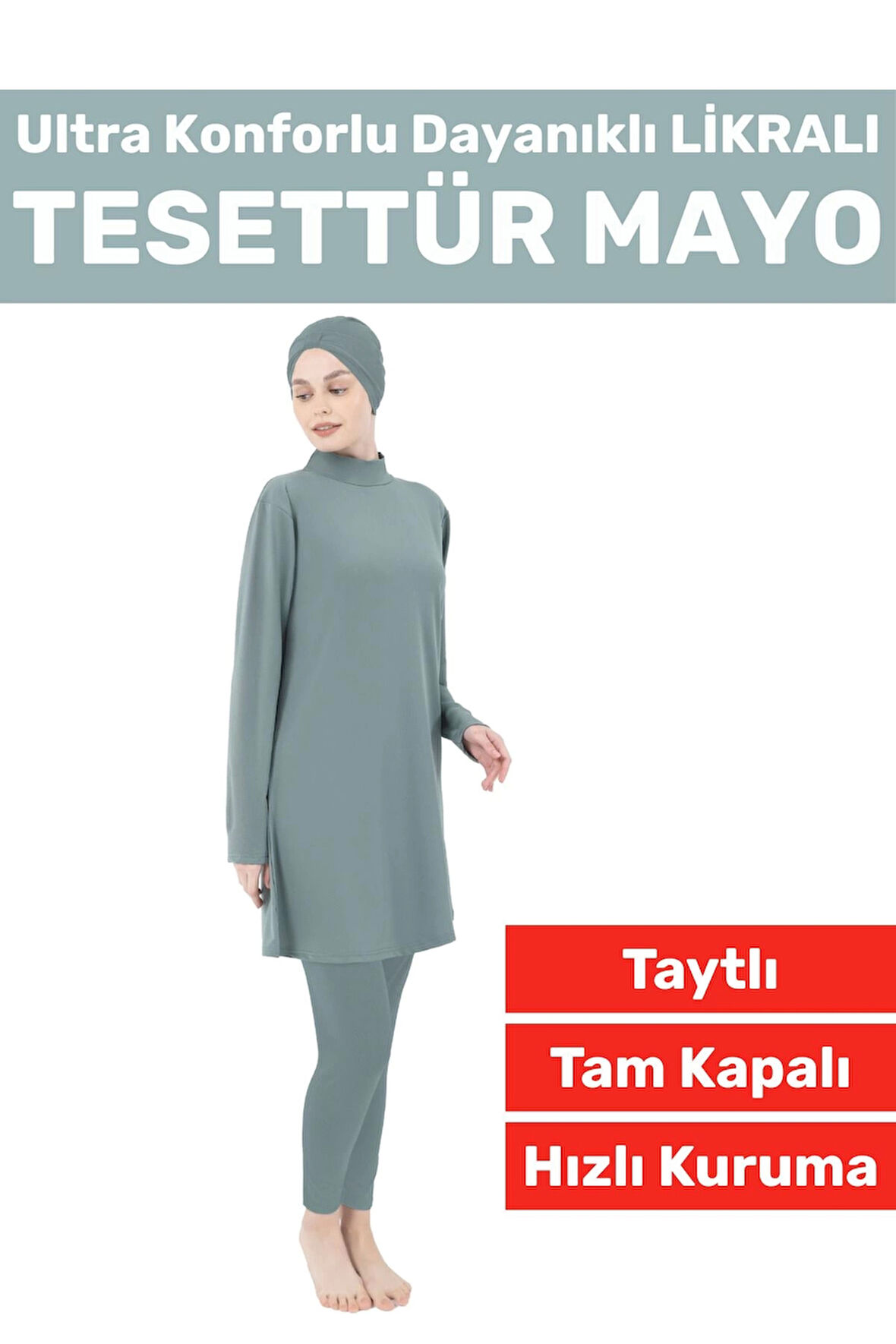 Premium Yüksek Kalite Konforlu Fermuarlı Tam Kapalı Yüzücü Deniz Havuz Taytlı Likralı TESETTÜR MAYO