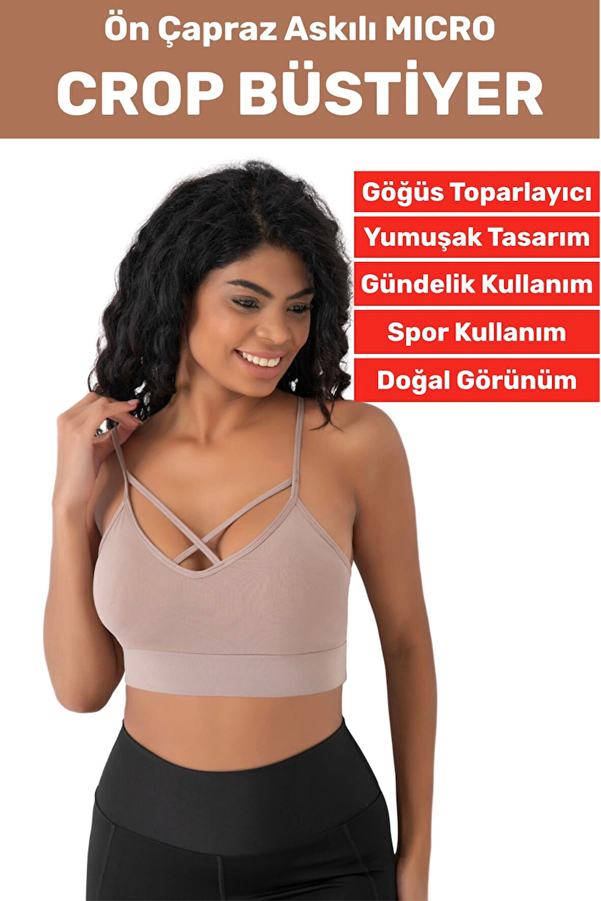 Göğüs Toparlayan Sarkma Önleyen Spor Gündelik Kullanım Şık Ön Çapraz Askı Detay Micro Crop Büstiyer