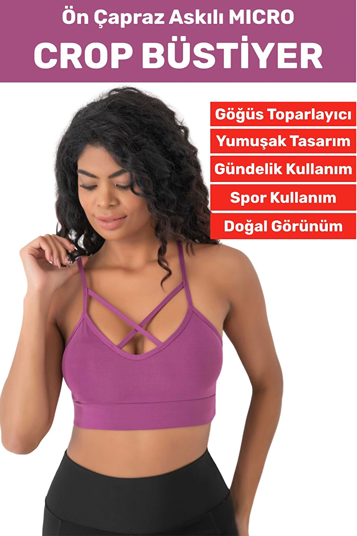 Göğüs Toparlayan Sarkma Önleyen Spor Gündelik Kullanım Şık Ön Çapraz Askı Detay Micro Crop Büstiyer