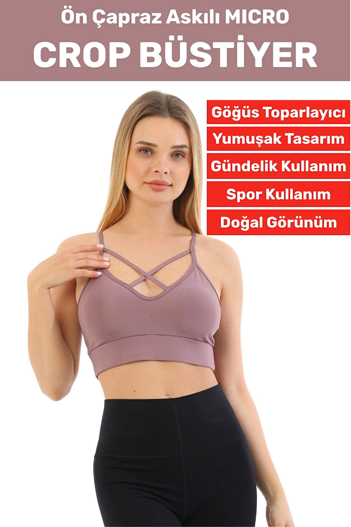 Göğüs Toparlayan Sarkma Önleyen Spor Gündelik Kullanım Şık Ön Çapraz Askı Detay Micro Crop Büstiyer