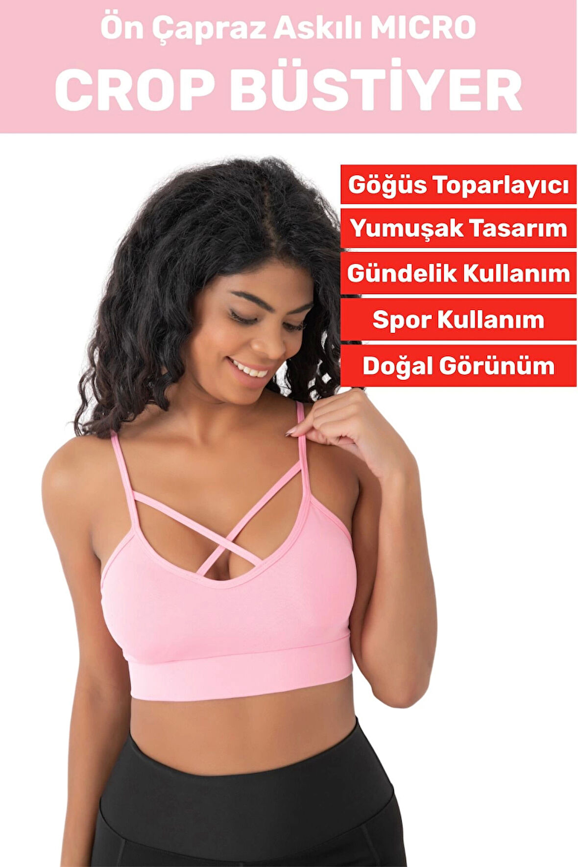 Göğüs Toparlayan Sarkma Önleyen Spor Gündelik Kullanım Şık Ön Çapraz Askı Detay Micro Crop Büstiyer