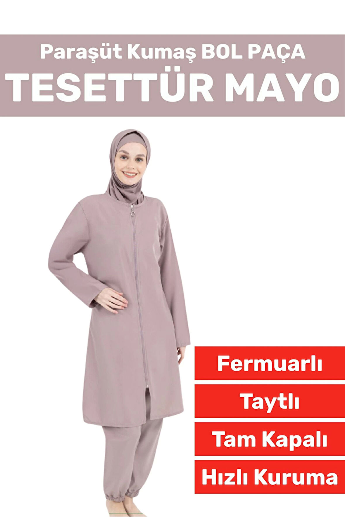 Özel Üretim Yüksek Kalite Konforlu Fermuarlı Taytlı Tam Kapalı Paraşüt Kumaş Bol Paça TESETTÜR MAYO