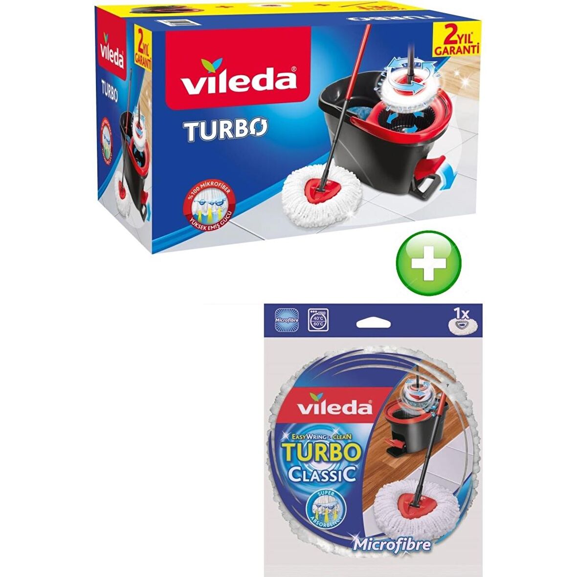 Vileda Turbo Pedallı Temizlik Seti + Vileda Turbo Yedek Mop Paspas Ucu