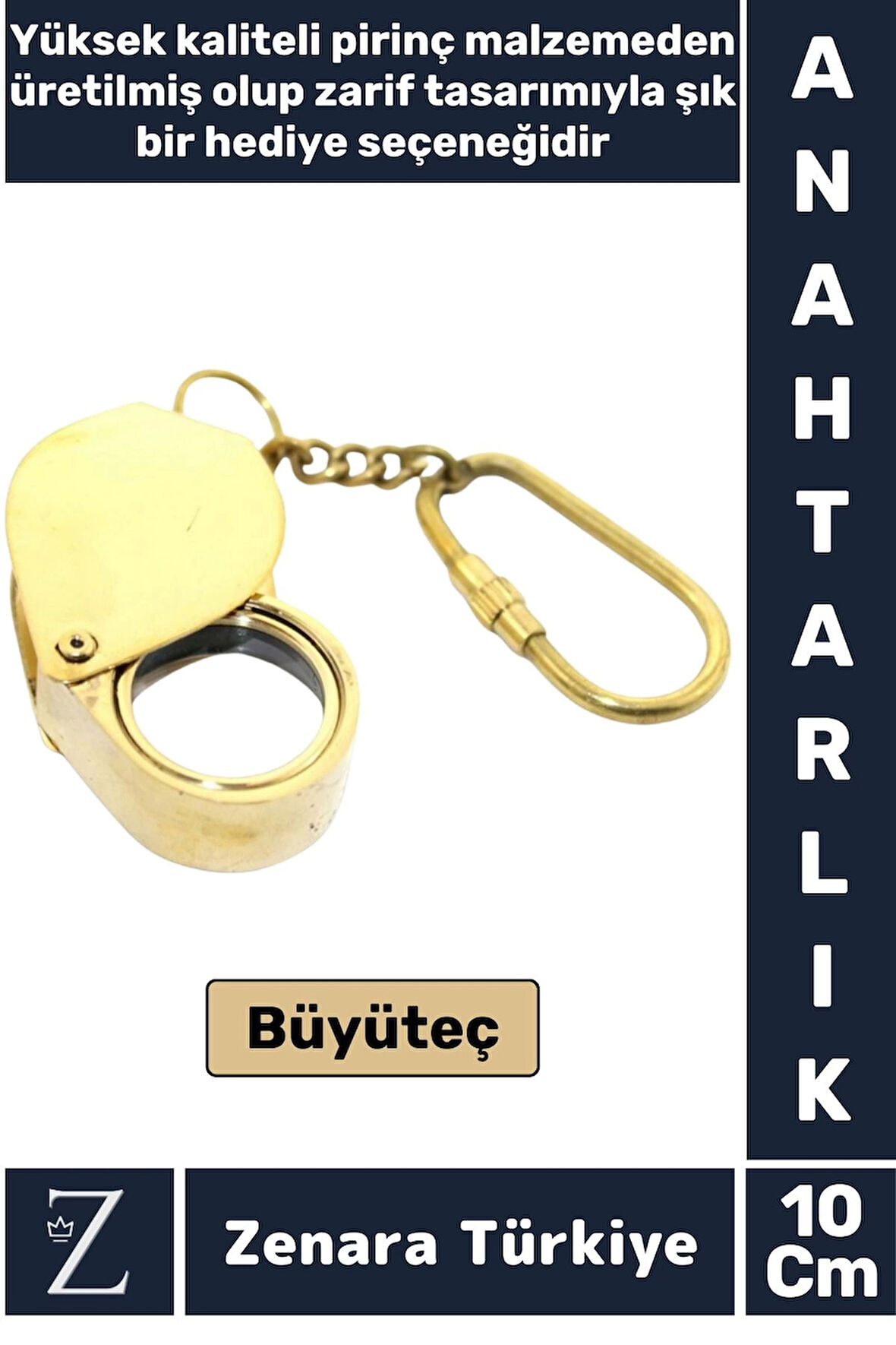 Premium Yüksek Kaliteli Pirinç Dekoratif Şık Hediyelik Nostaljik Koleksiyon BÜYÜTEÇ Anahtarlık