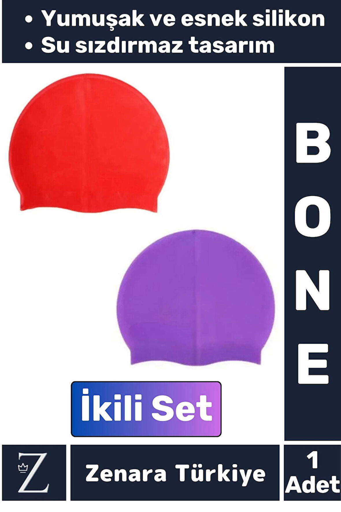 Premium Su Geçirmez Elastik Yumuşak Yüzücü Havuz Deniz Yüzme Şapkası Esnek Silikon Bone 2'Li SET