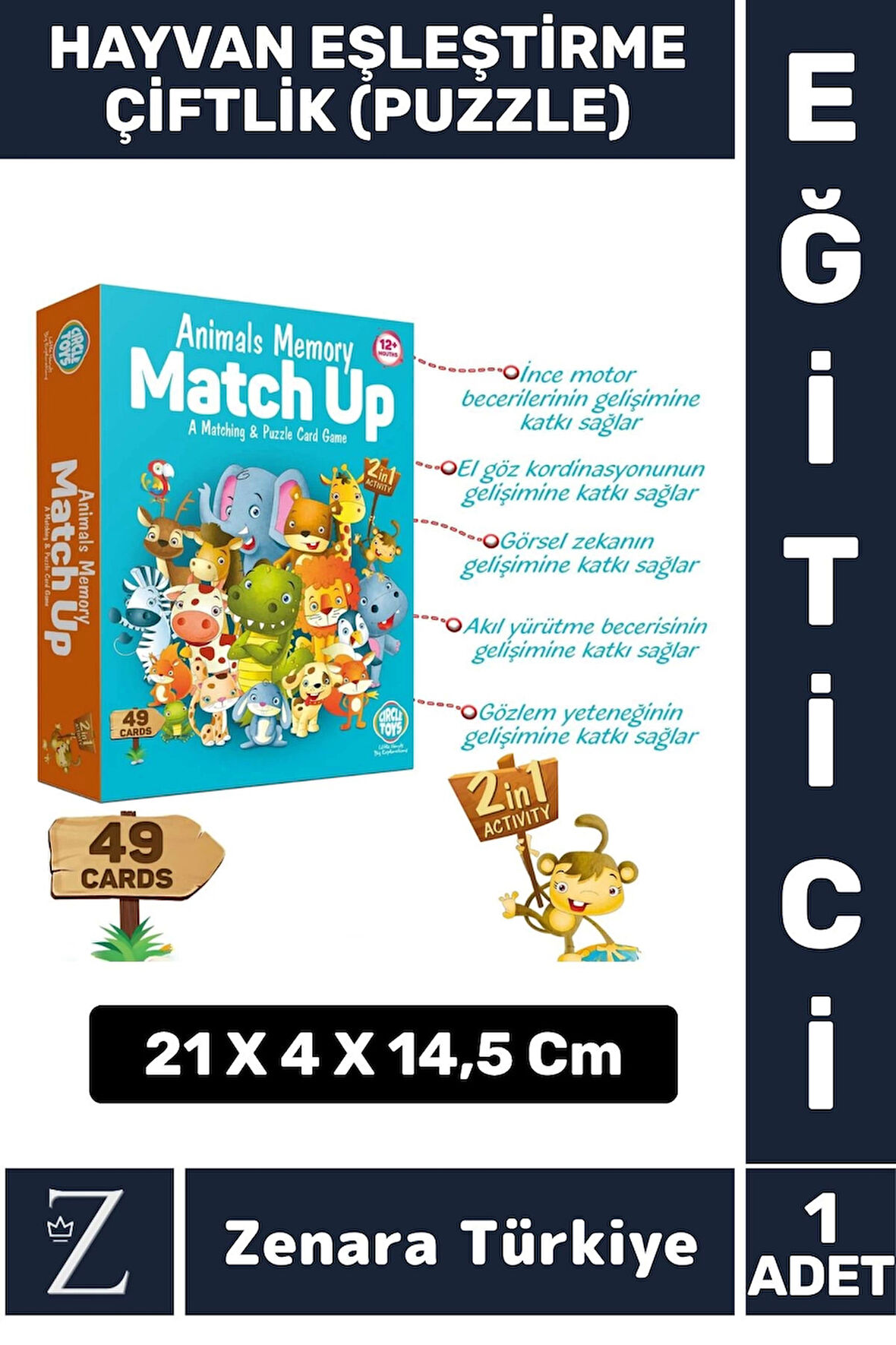 Çocuk Eğitici Zeka Geliştirici Görsel Algı Problem Çözme 2 in 1 HAYVANLAR Eşleştirme-ÇİFTLİK Puzzle