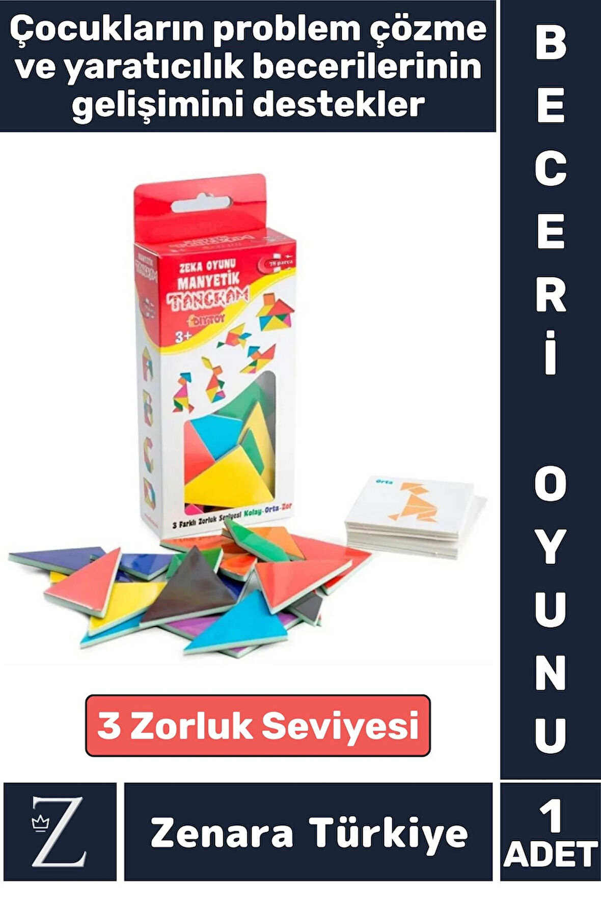 Eğitici Görsel Algı Yaratıcılık Koordinasyon Gelişimi 3 Zorluk Seviyeli MANYETİK TANGRAM