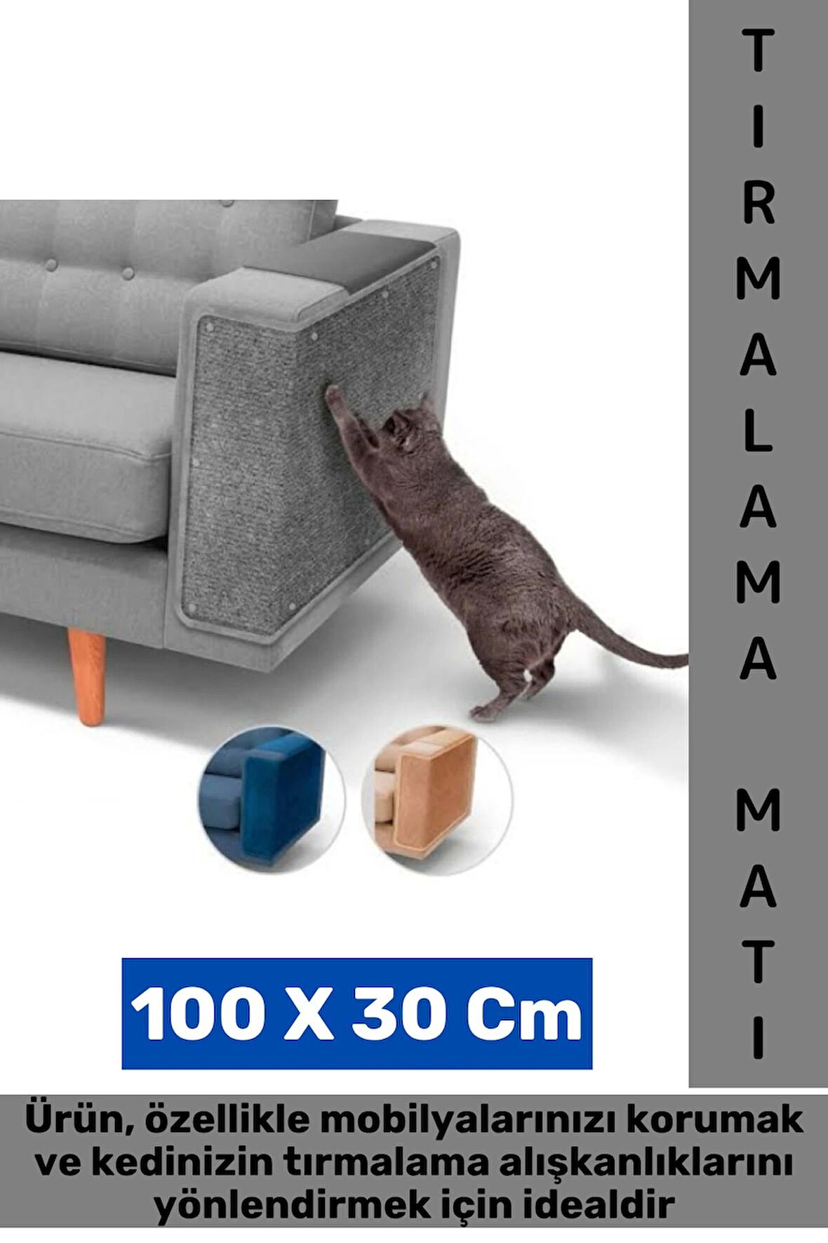 Dayanıklı Hızlı Kuruyan Mobilya Koruyucu Yapıştırılabilir Evcil Hayvan Kedi Tırmalama Matı 100X30 Cm