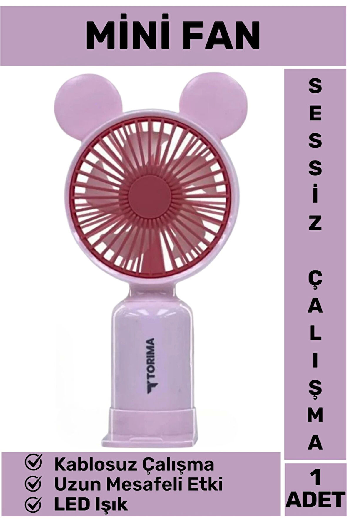 Mini Taşınabilir Fan Şarjlı 2 Kademeli Led Işıklı Sevimli Ayıcık Kulak Vantilatör Klima Soğutucu