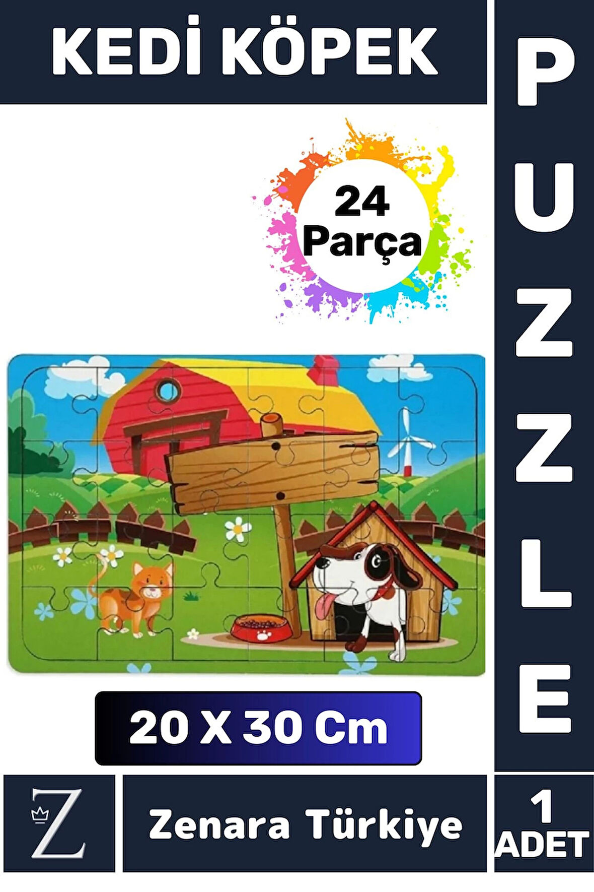 Eğlenceli Eğitici Görsel Algı Problem Çözme Becerisi Çocuk Büyük Boy PUZZLE 24 Parça KEDİ KÖPEK