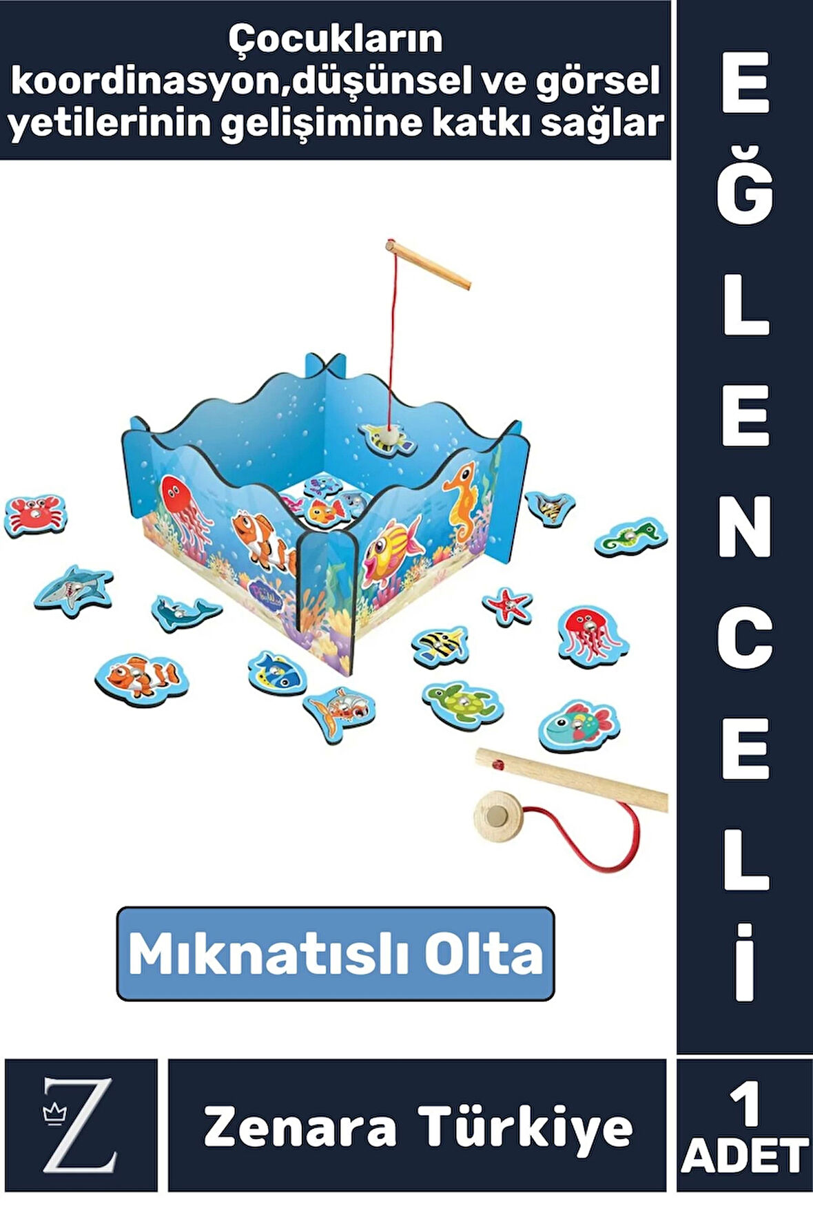Çocuk El-Göz Koordinasyonu Parça Bütün İlişkisi Eğlenceli Havuzlu Ahşap MANYETİK BALIK TUTMA OYUNU