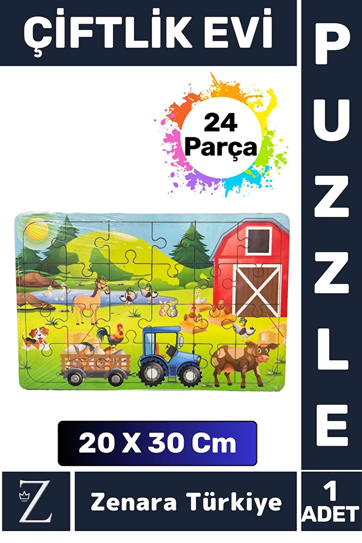 Eğlenceli Eğitici Görsel Algı Problem Çözme Becerisi Çocuk Büyük Boy PUZZLE 24 Parça ÇİFTLİK EVİ