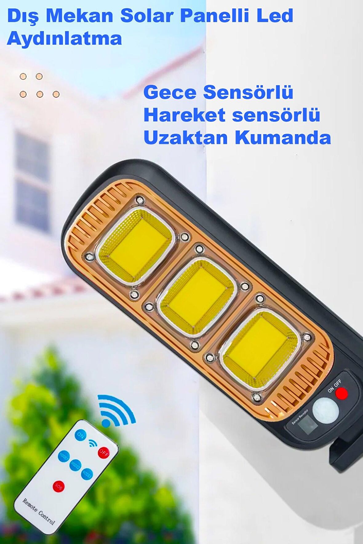 Solar Panel Led Dış Mekan Aydınlatma  Su Geçirmez Duvar Lambası Uzaktan Kumanda Led Hareket Sensörü 