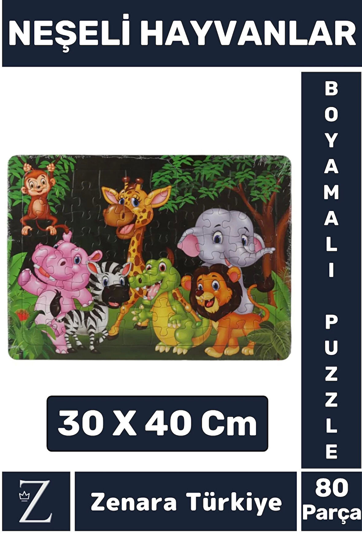 Eğlenceli Eğitici Görsel Algı Motor Becerisi Geliştiren Çocuk Boyamalı PUZZLE 80 Pr NEŞELİ HAYVANLAR
