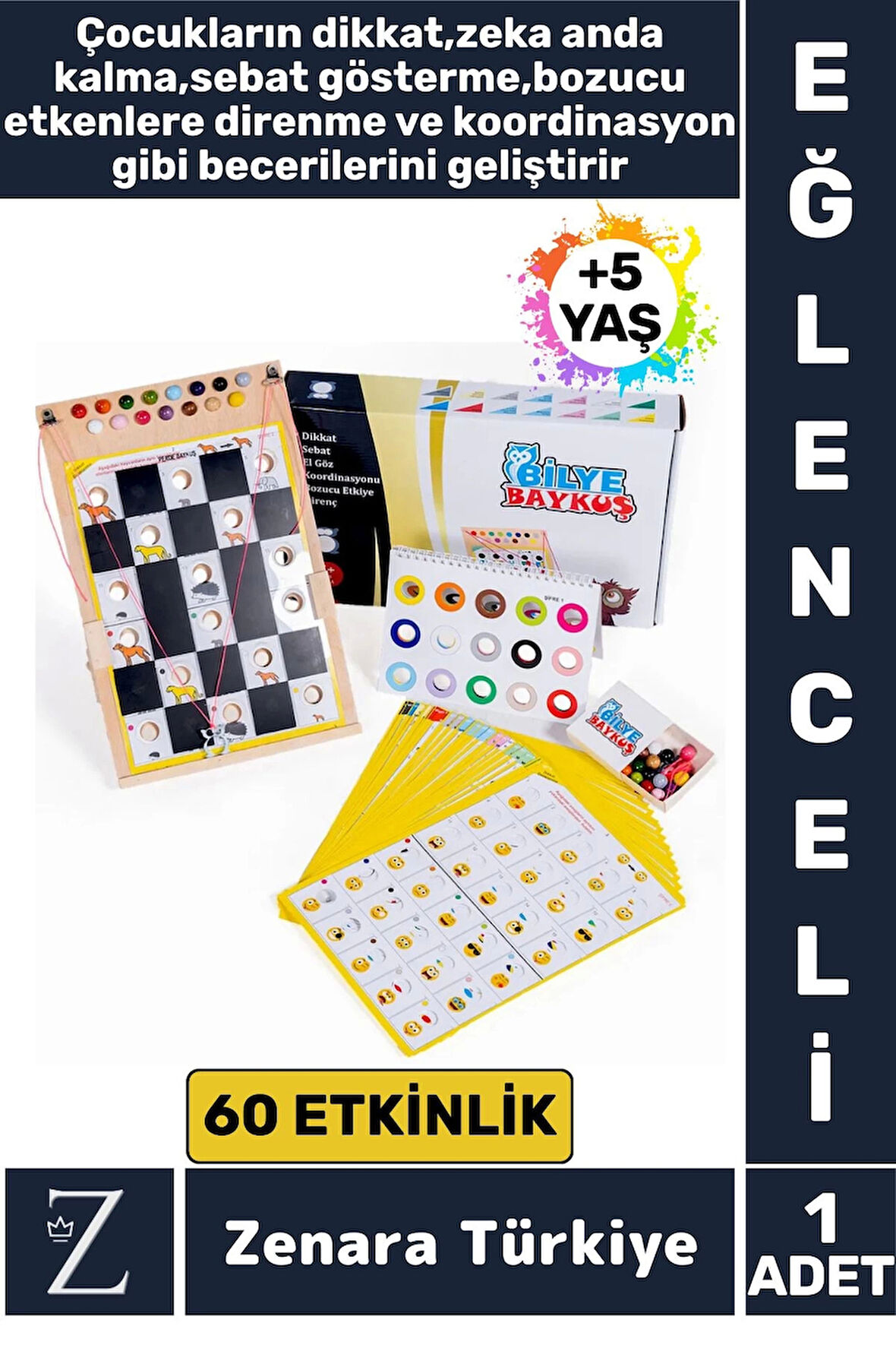 Eğlenceli Görsel Algı Dikkat Zeka Hafıza El-Göz Koordinasyonu Geliştirici Oyun BİLYE BAYKUŞ 5+ YAŞ