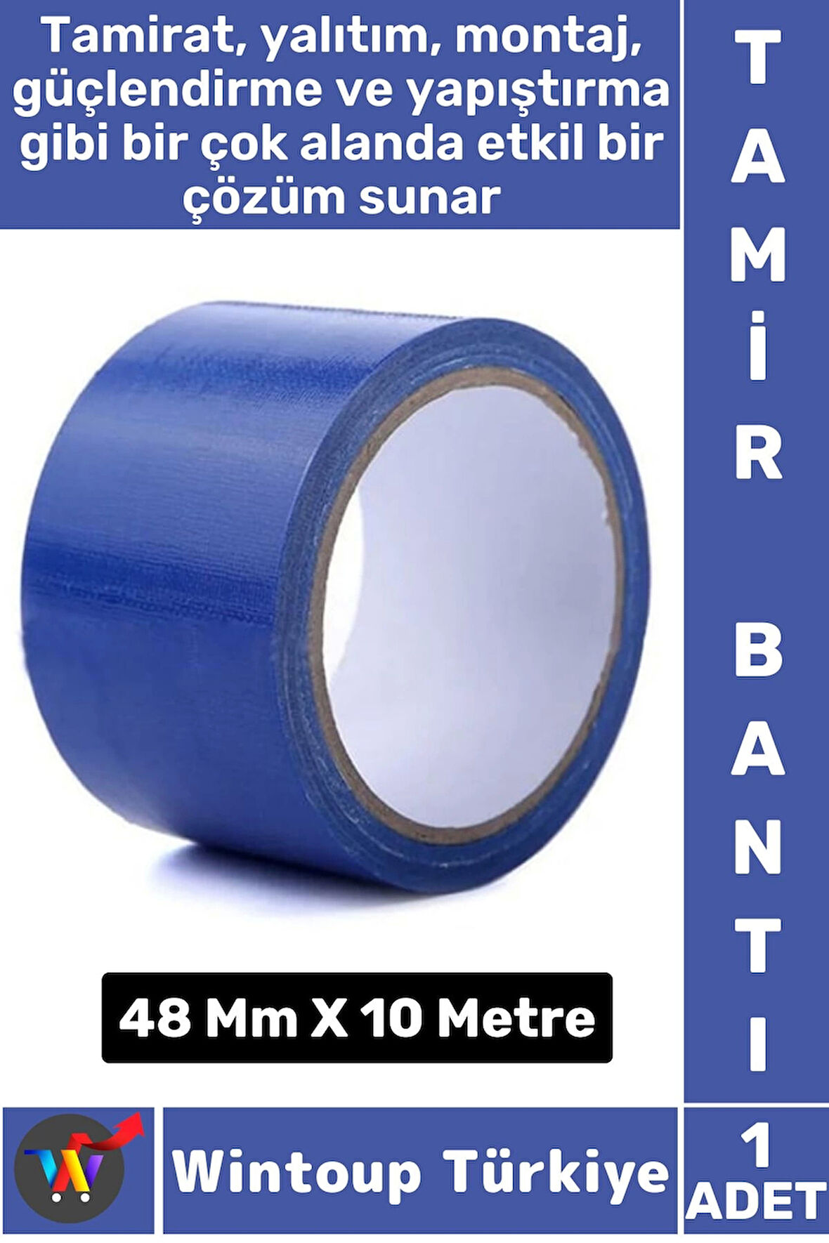 Uzun Ömürlü Su Nem Küfe Dayanıklı Çok Amaçlı MAVİ Montaj Onarım Tamir Bantı 48 Mm X 10 Metre