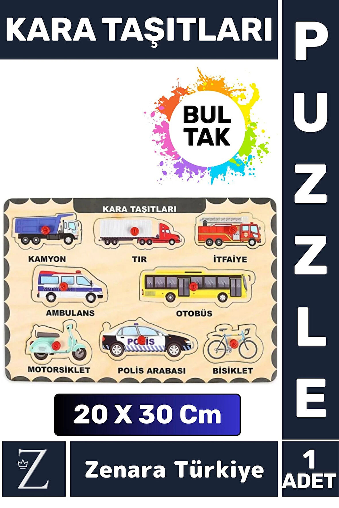 Premium Eğlenceli Eğitici Görsel Algı Problem Çözme Becerisi Çocuk Bul Tak PUZZLE KARA TAŞITLARI