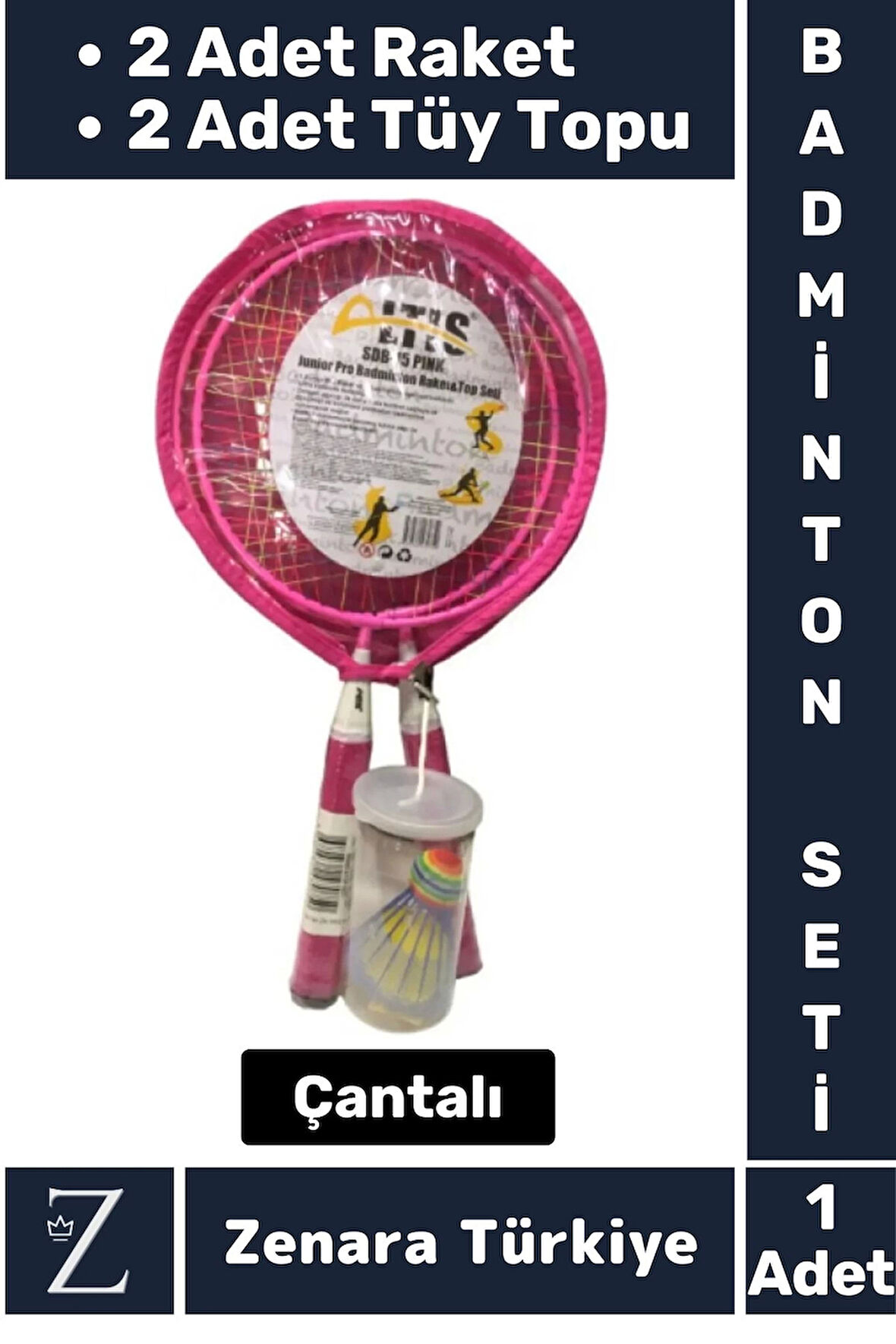Premium Ergonomik Spor Etkinlik Fermuarlı Askılı Taşıma Çantalı 2 Raket 2 Tüy Topu Badminton Seti