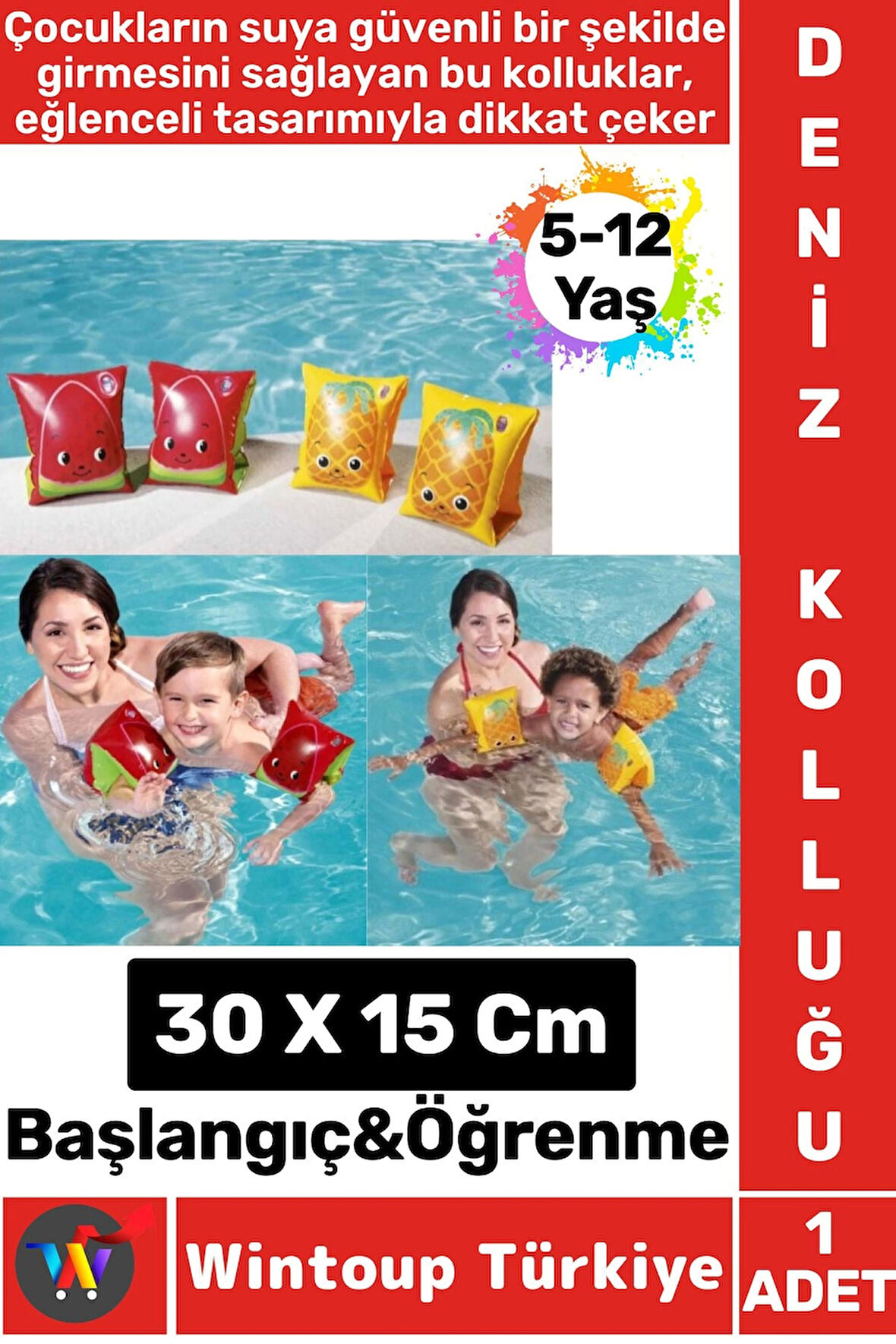 Dayanıklı Yüzme Başlangıç Öğrenme 5-12 Yaş Sevimli Meyve Desenli Havuz Yüzme ÇOCUK DENİZ KOLLUĞU