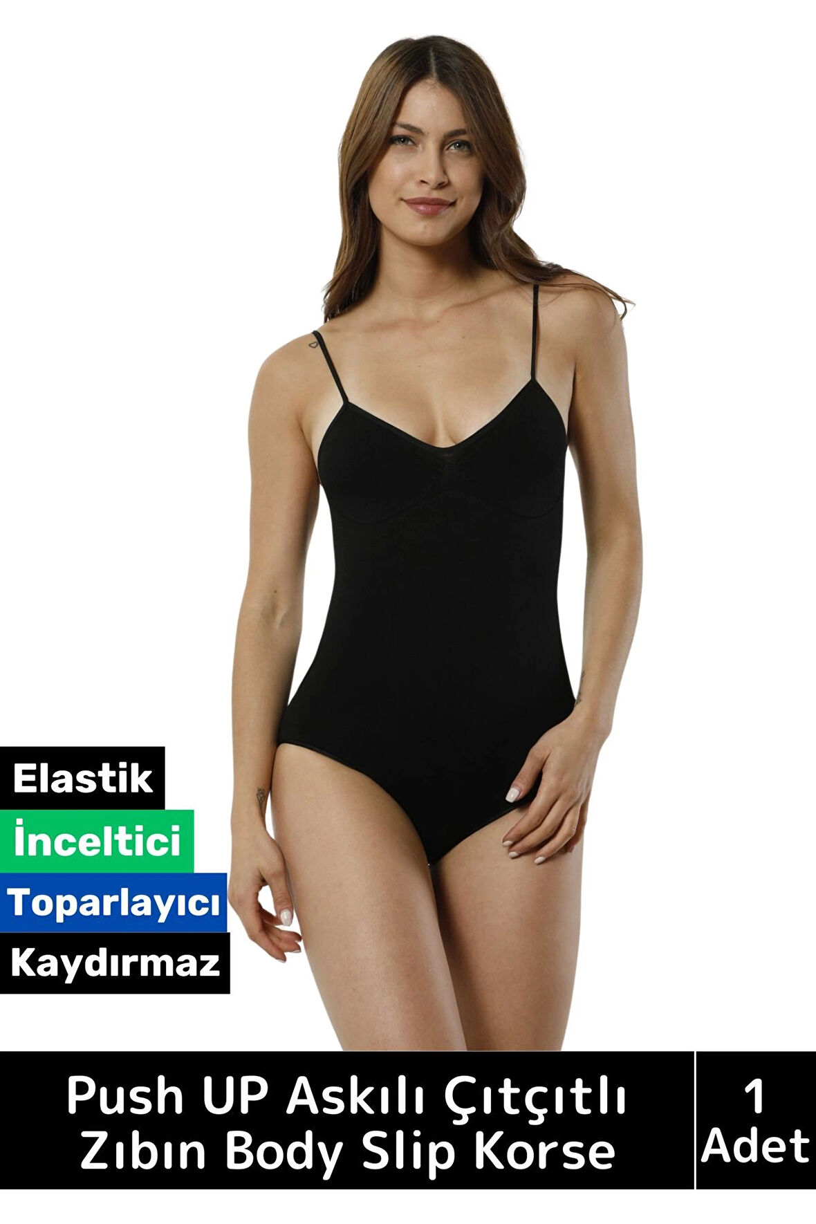 Özel Lazer Kesim İz Göstermez Toparlayıcı Askılı Çıtçıtlı Push UP Slip Body Zıbın Korse