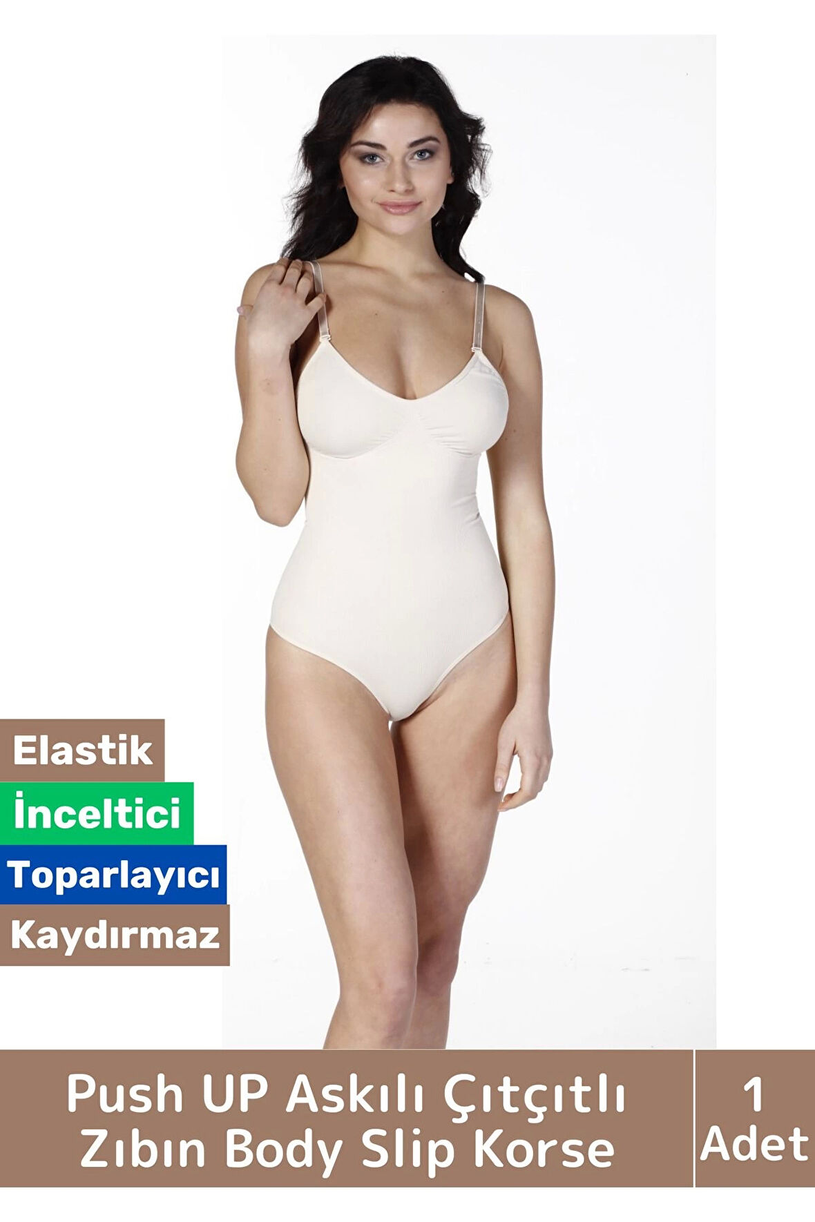 Özel Lazer Kesim İz Göstermez Toparlayıcı Askılı Çıtçıtlı Push UP Slip Body Zıbın Korse