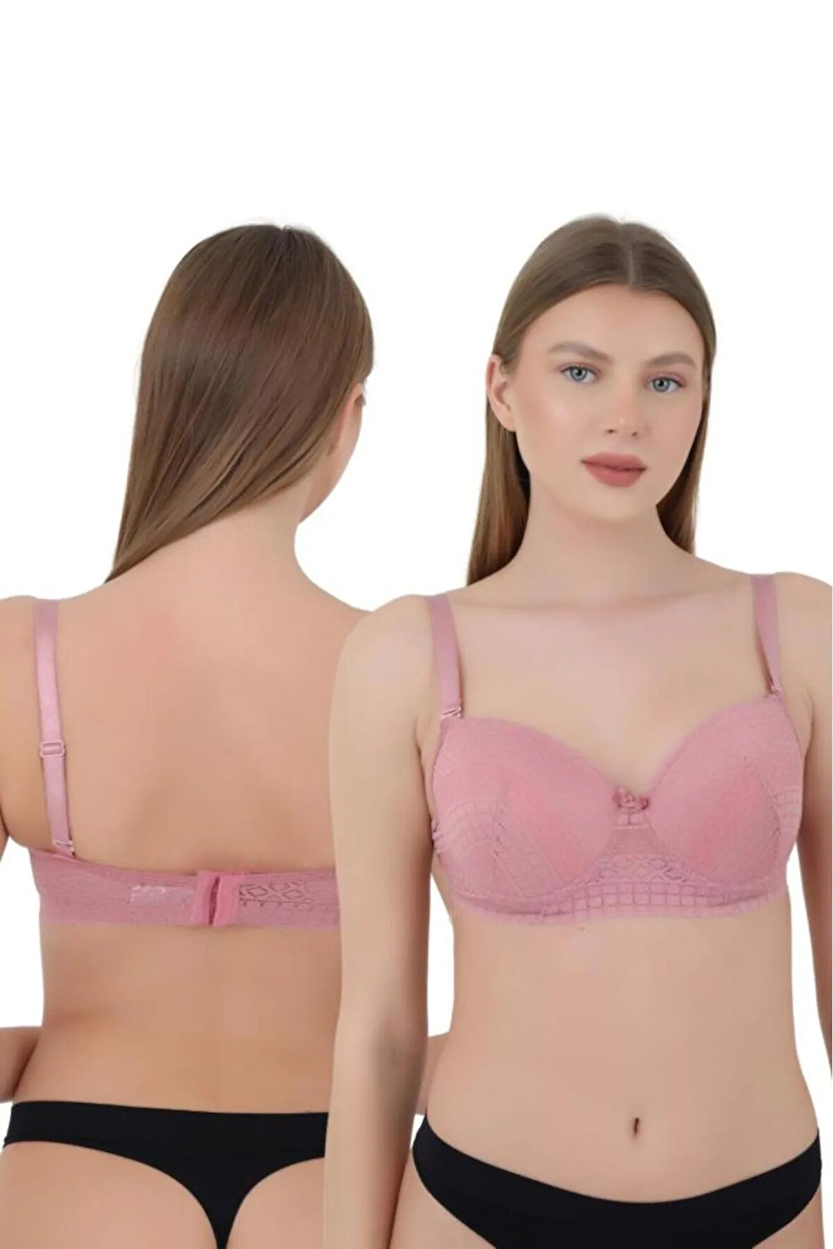 Kadın Sütyen C Cup (Büyük Beden) - Balenli Dolgusuz Dantel Detaylı