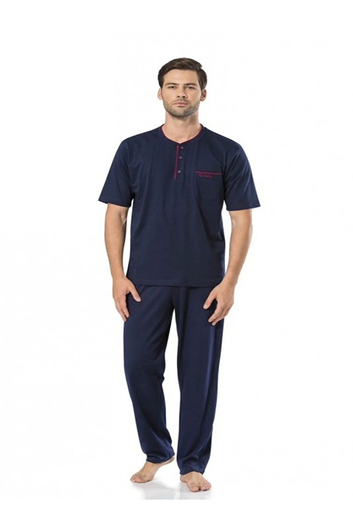 Erkek Lacivert 3 Lü Penye Kısa Kollu Pijama Takımı