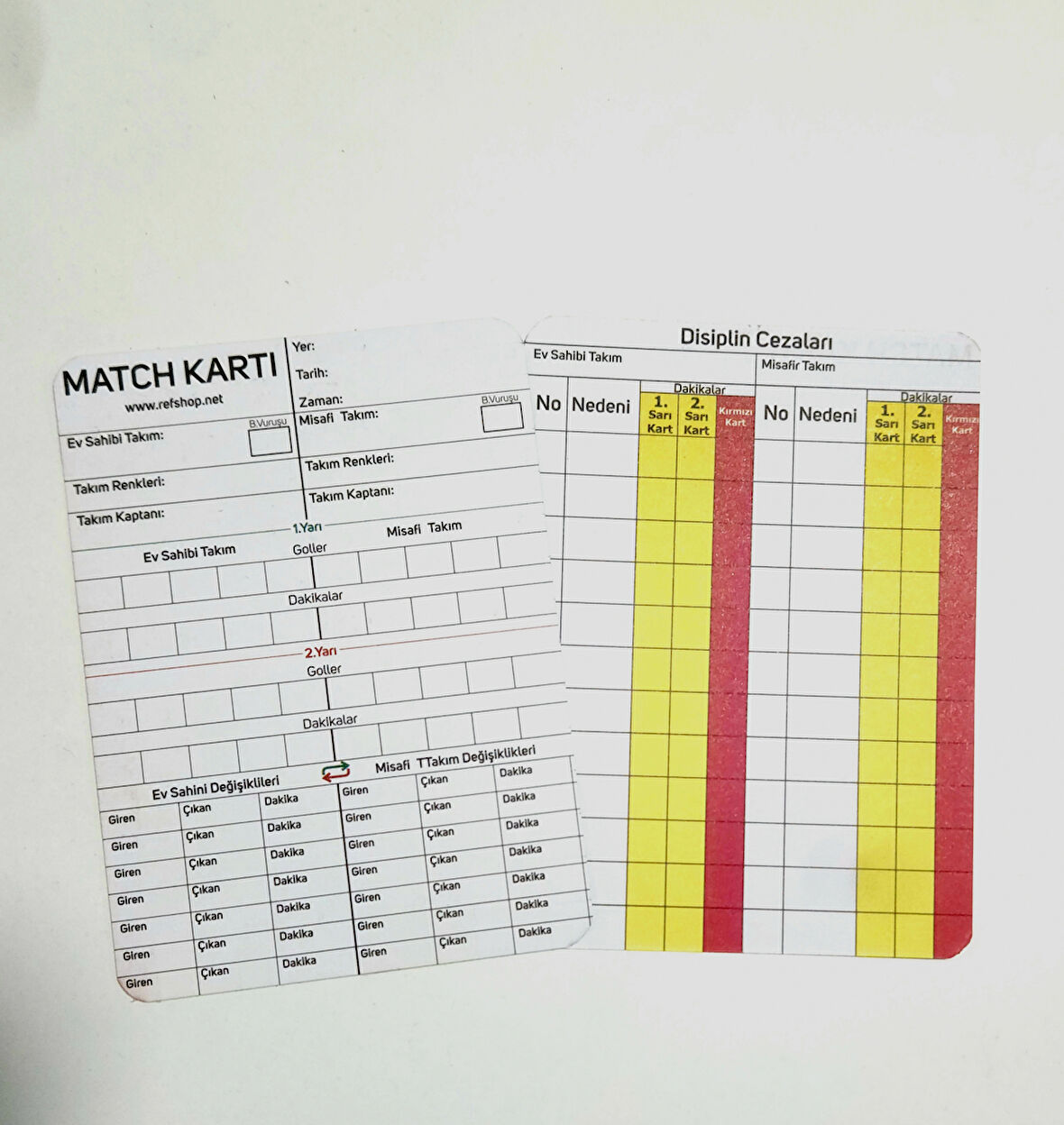 Tafsilat Kartı , Maç Not Kartları , Model TR