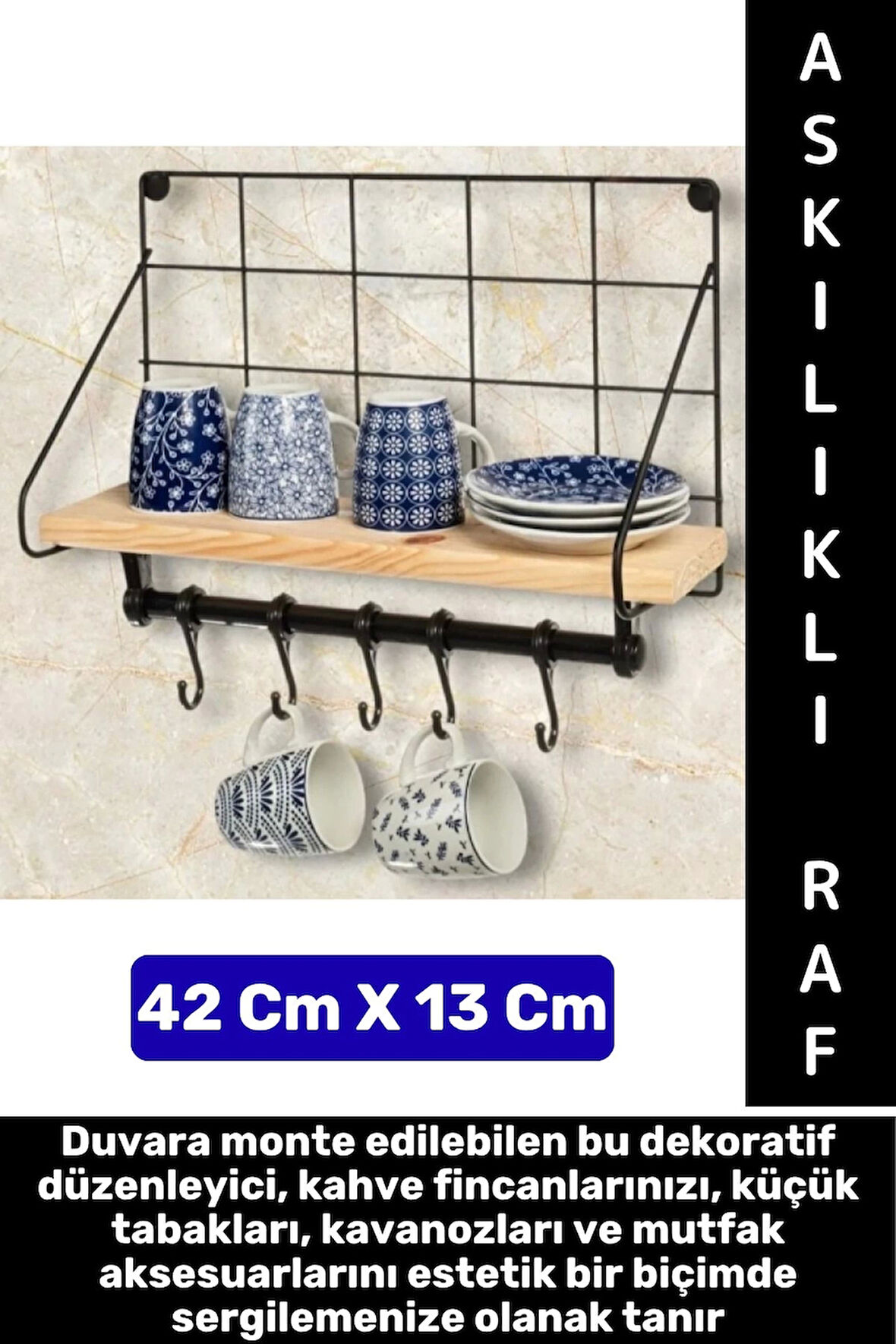 Dayanıklı Kolay Montaj Mutfak Kahve Köşesi Dolap Tezgah Üstü Düzenleyici Estetik Metal Askılıklı Raf