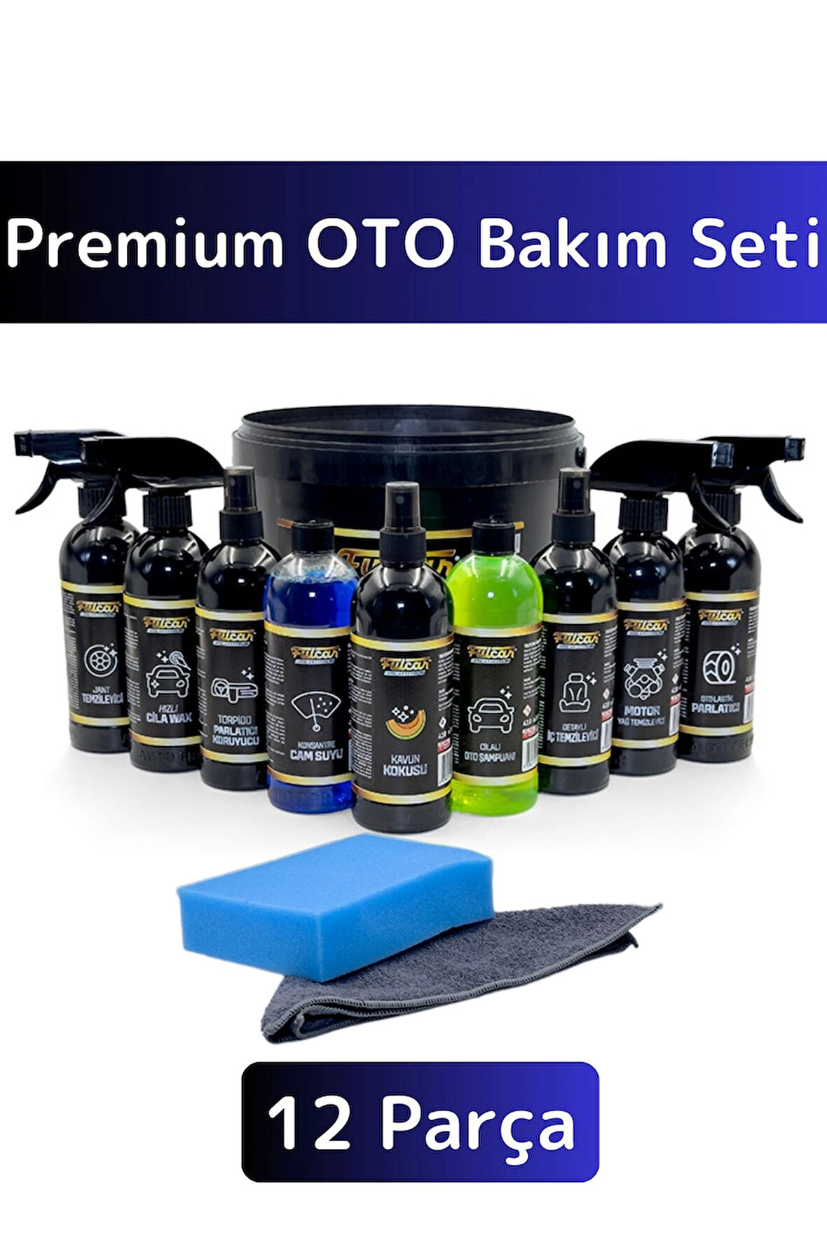 Premium Yüksek Kaliteli Oto Araç Bakım 12 Parça Otomobil İç Dış Bakım Temizlik Full Oto Bakım Seti