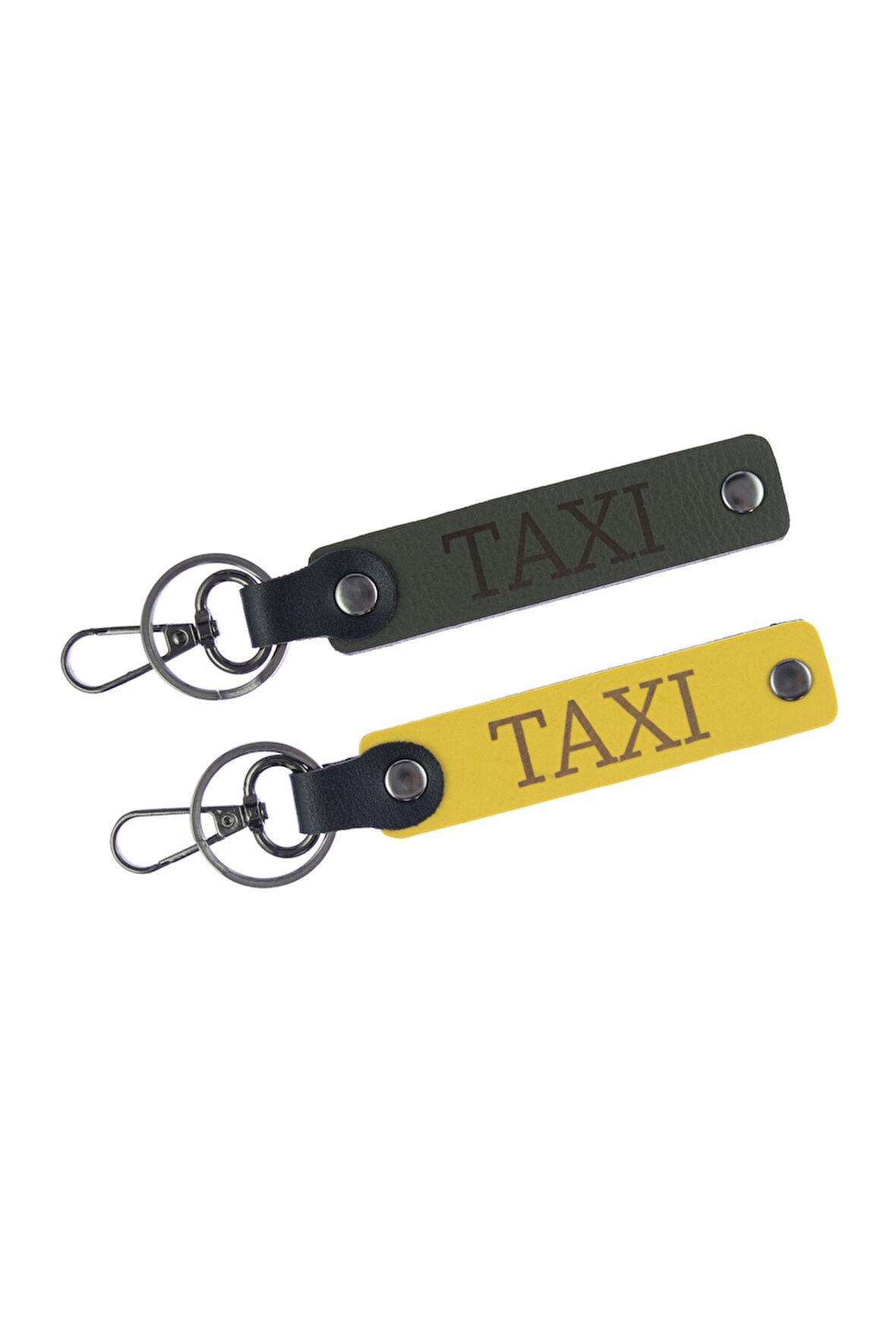 Taxi Yazı Desenli Kancalı Deri Anahtarlık, İkili Set, Günlük Kullanım Anahtarlık Takım