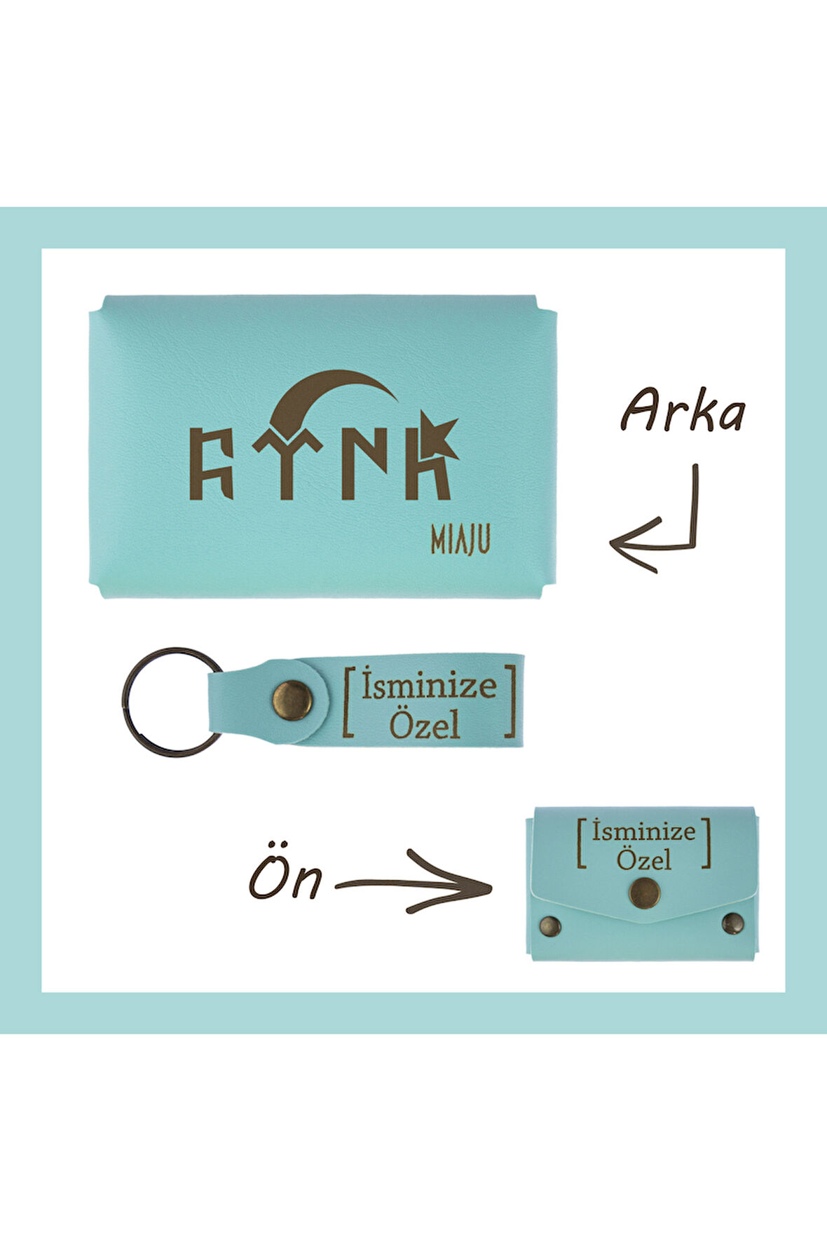 Turkuaz, Göktürkçe Türk Yazılı, İsme Özel Cüzdan Ve Anahtarlık Set, Değer Verdiğine Eşsiz Hediye