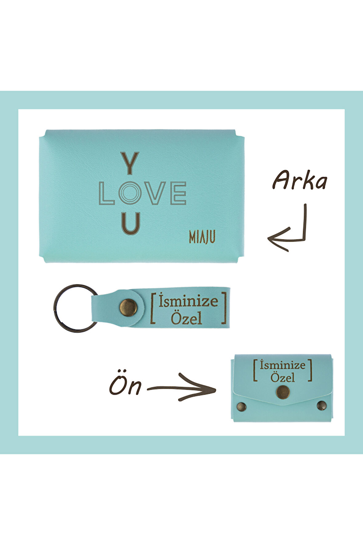 Turkuaz, I LoVE YOu, İsme Özel Cüzdan Ve Anahtarlık Takımı, Hilalden Gurur Duyanlar İçin