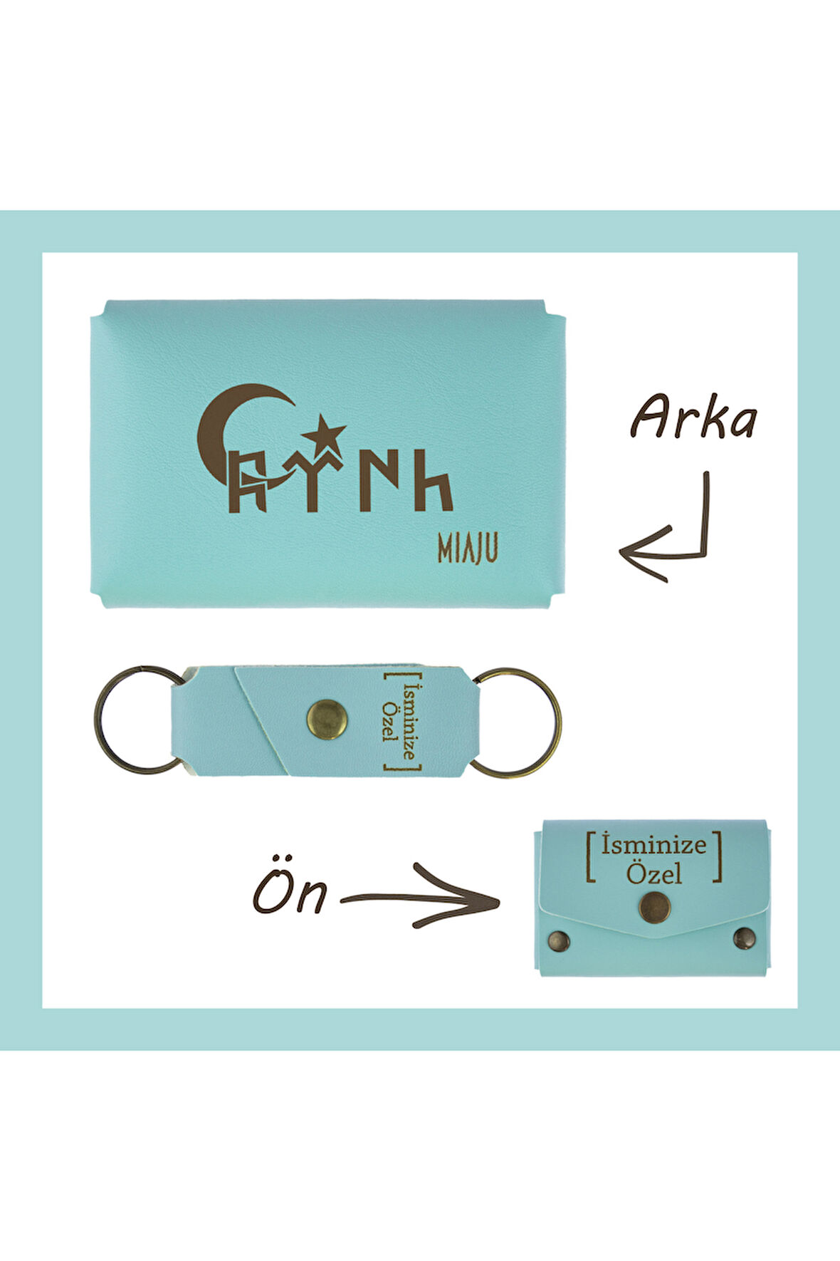 Turkuaz, Göktürkçe Türk Yazılı, İsme Özel Cüzdan Ve Anahtarlık Set, Değer Verdiğine Eşsiz Bir Hatıra