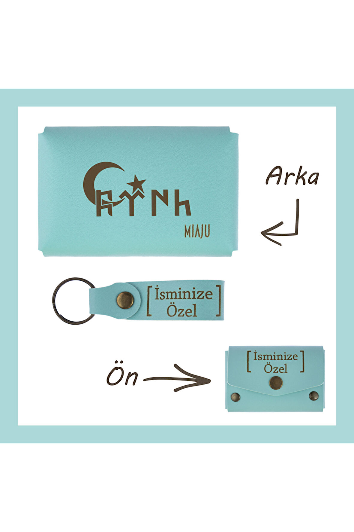 Turkuaz, Göktürkçe Türk Yazılı, İsme Özel Cüzdan Ve Anahtarlık Set, Değer Verdiğine Eşsiz Armağan