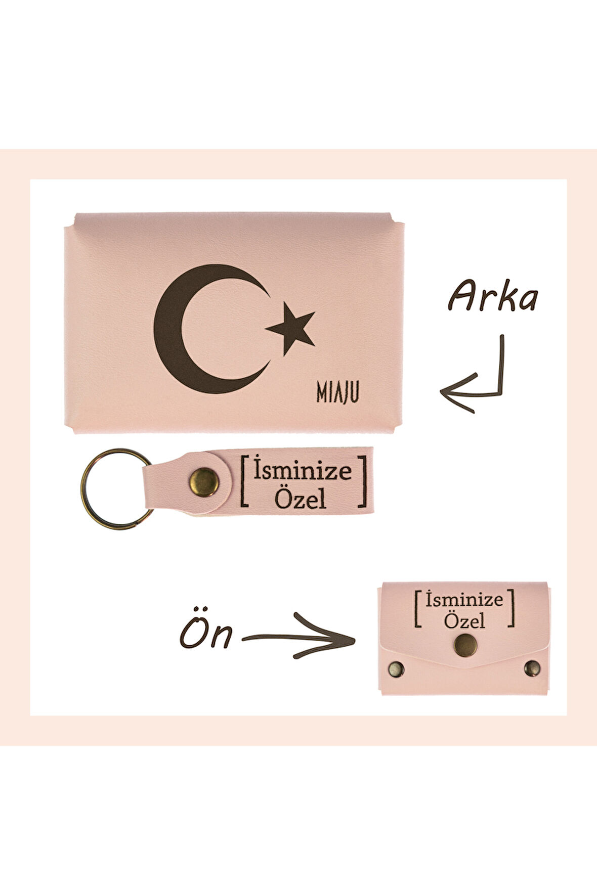 Yavru Ağzı, Ay Yıldız Desenli, İsme Özel, Cüzdan Ve Anahtarlık Set, Hediyelik Anı, Özel Günler İçin