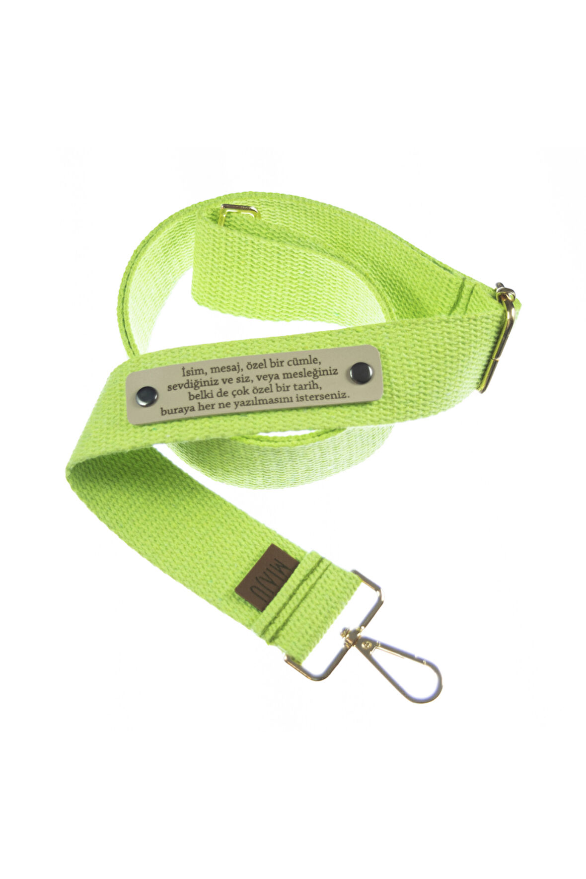 Neon Yeşil Renk, Kişiye Özel Crossbody Çanta Askısı, 180 Cm Ayar Tokalı Pamuklu Uzun Çanta Kayışı