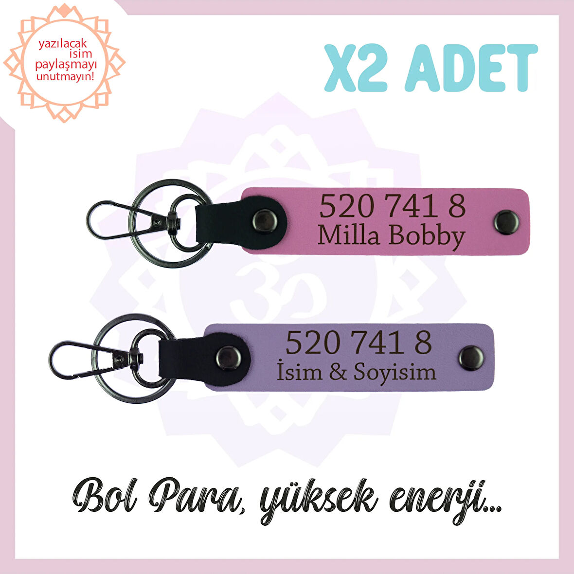 Mor Menekşe-Pembe, Size Özel Tasarım Anahtarlık, Yüksek Enerji Sağlayan Hediyelik 520 741 8 Kod İle