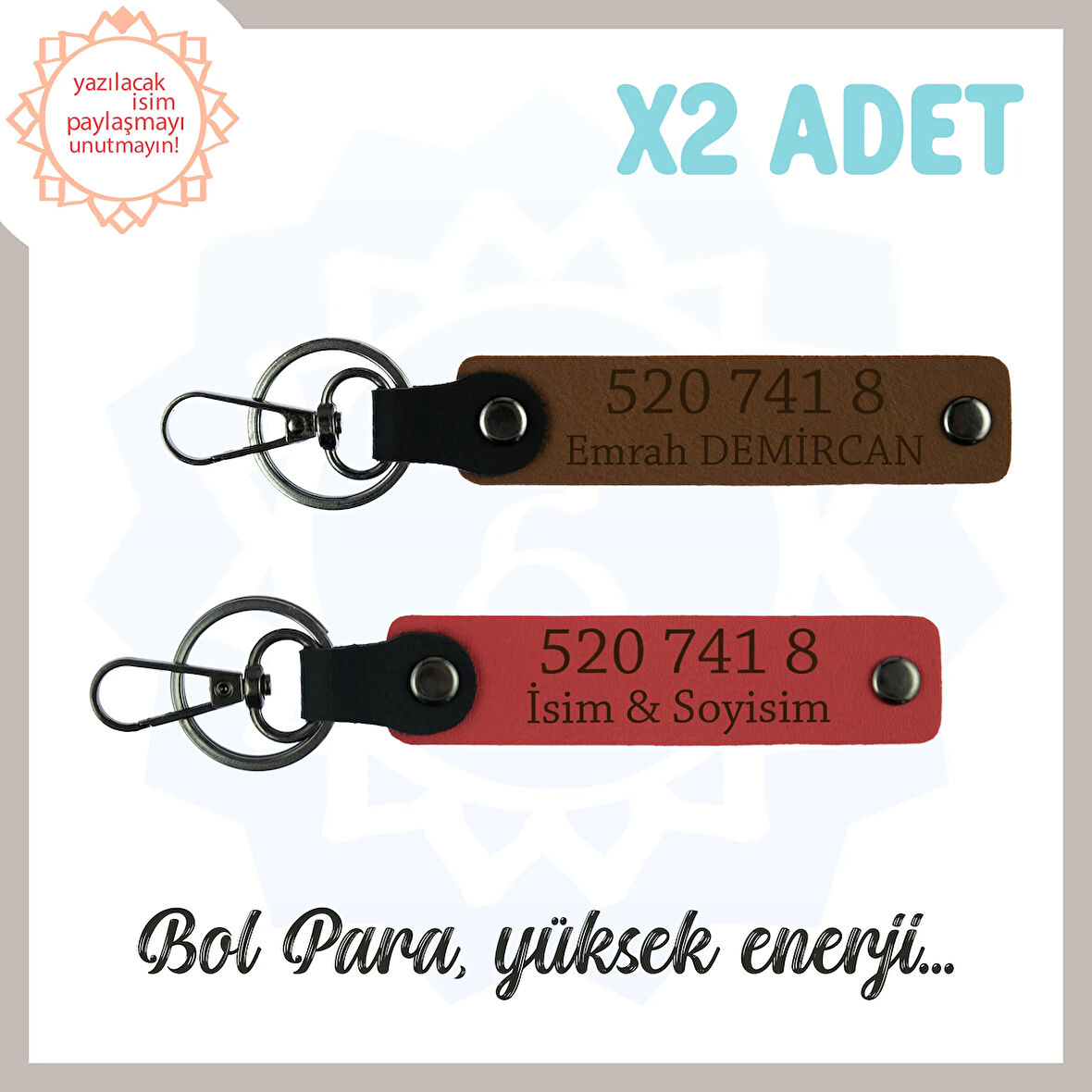 Nar Çiçeği-Açık Kahve, Size Özel Tasarım İsim Yazılı 520 741 8 Sayısıyla Denge ve Huzur Anahtarlığı