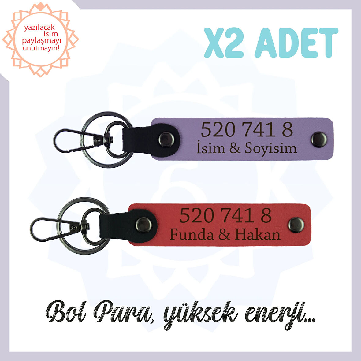 Nar Çiçeği-Mor Menekşe, İsminize Özel Enerji Manevi Huzur, 520 741 8 Başarı ve Denge Anahtarlık Set