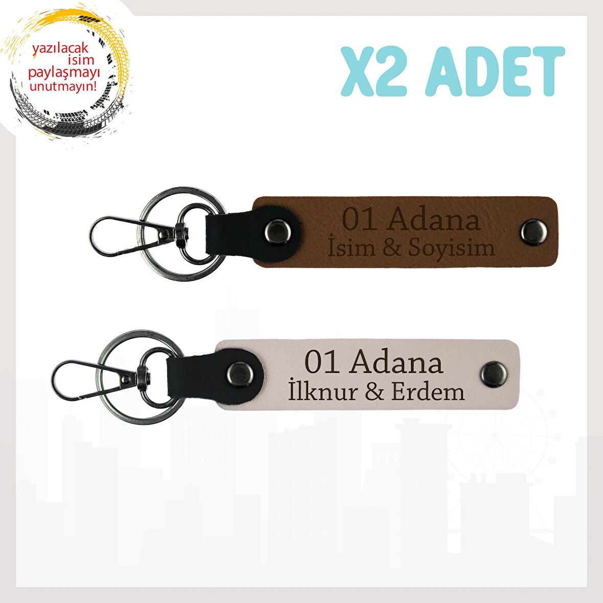 Açık Kahve-Pudra, Adınıza Özel 01 Adana Esintisi Hediye Seçeneği Şehir Ruhunu Yansıtan x2 Anahtarlık