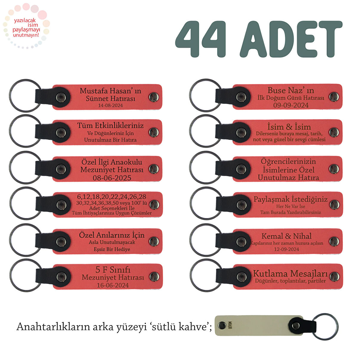 Narçiçeği & Sütlü Kahve, Dönemsel Etkinlikler İçin İsim Ve Mesaj  Yazılabilen 44' lü Anahtarlık Seti