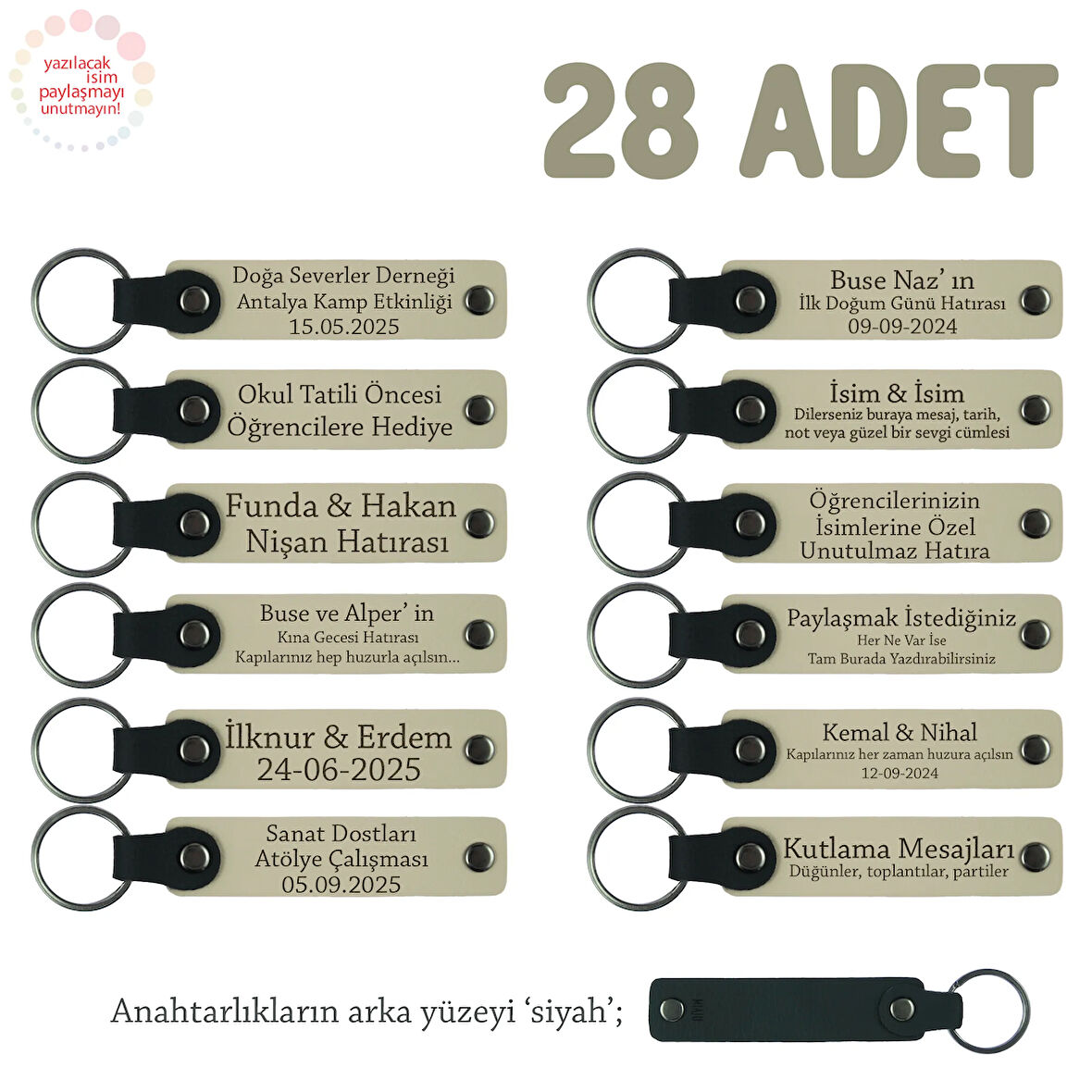 Sütlü Kahve & Siyah, Özel Mevlitleriniz İçin İsim Ve Yazı Yazılabilen 28' li Anahtarlık Set